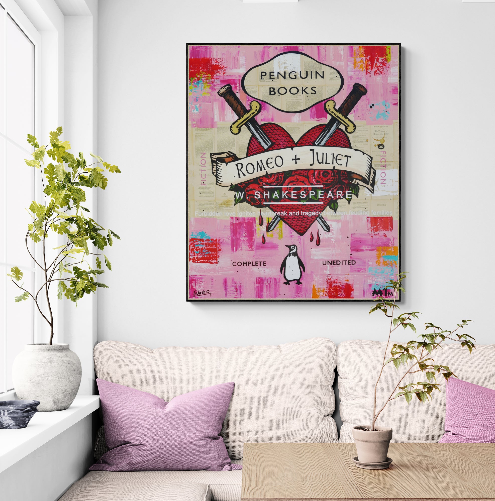 Hearts on Fire 120cm x 100cm Romeo & Juliette Urban Pop Book Club Painting (SOLD)
