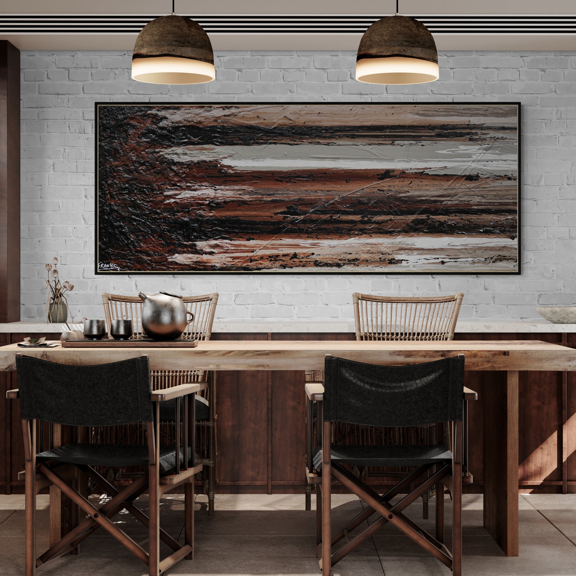 Perfectly Tuned 200cm x 80cm Brown White Black Rust Grey Textured Abstract Painting (SOLD)-Abstract-[Franko_Artist]-[The_Block]-[Dream_Homes]-[ideas]-[Grand_Designs]-[Art_Lover]-Franklin Art Studio