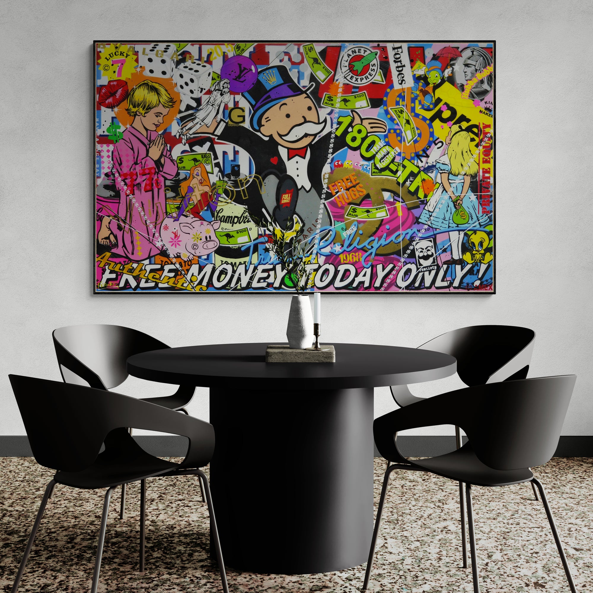 1800 - Monopoly 160cm x 100cm Monopoly Man Textured Urban Pop Art Painting (SOLD)-Urban Pop Art-[Franko_Artist]-[The_Block]-[Dream_Homes]-[ideas]-[Grand_Designs]-[Art_Lover]-Franklin Art Studio