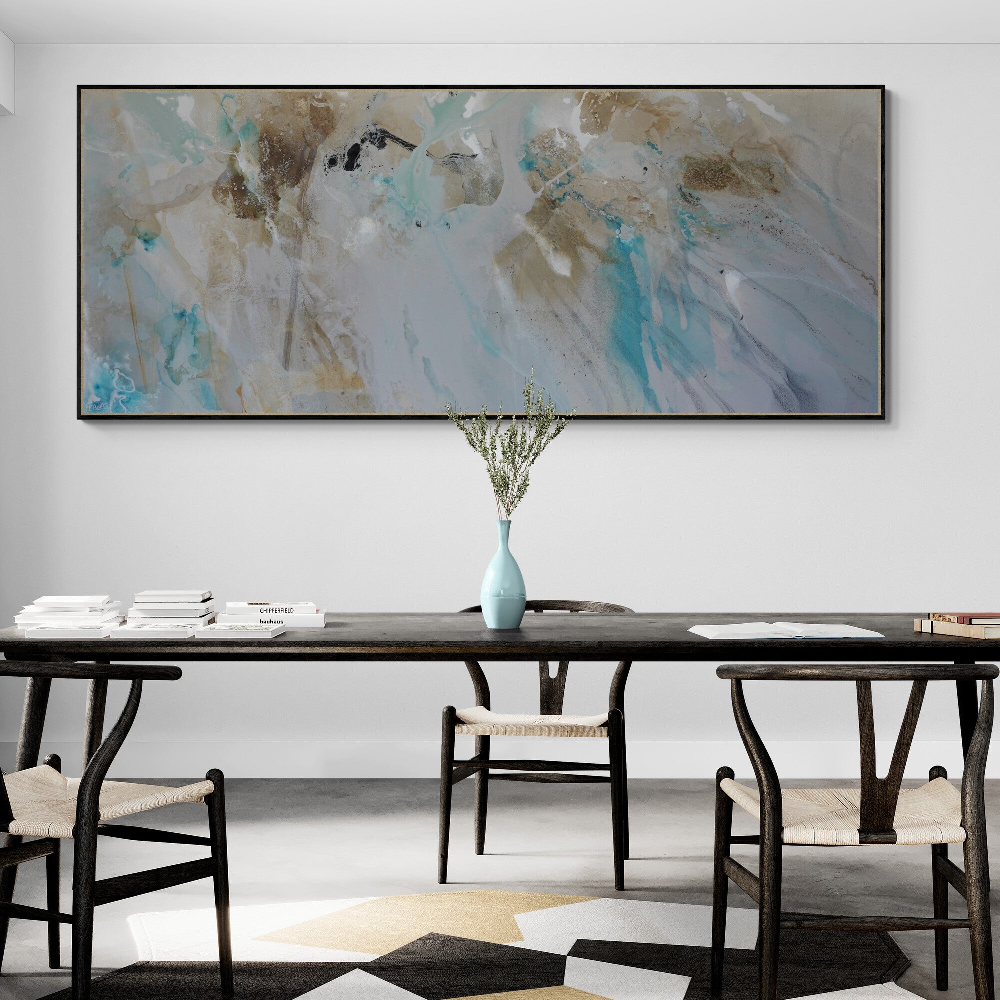Refined 893 240cm x 100cm Teal Rust Cream White Blended Abstract Painting (SOLD)-Abstract-[Franko_Artist]-[The_Block]-[Dream_Homes]-[ideas]-[Grand_Designs]-[Art_Lover]-Franklin Art Studio