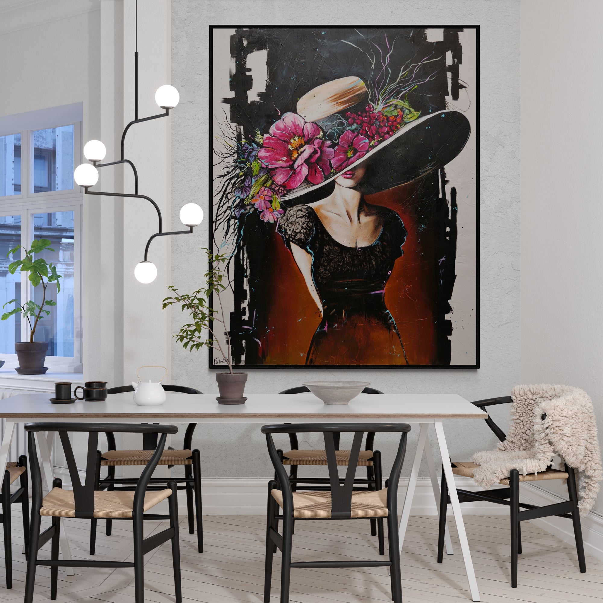 Bella 140cm x 180cm Flower Hat Abstract Elegance Textured Painting (SOLD)-people-[Franko_Artist]-[Australian_artist]-[Gold_Coast]-[Brisbane]-[modern]-[contemporary]-[original]-[Large_artwork]-[The_Block]-[Dream_Homes]-[ideas]-[Grand_Designs]-[Art_Lover]-Franklin Art Studio