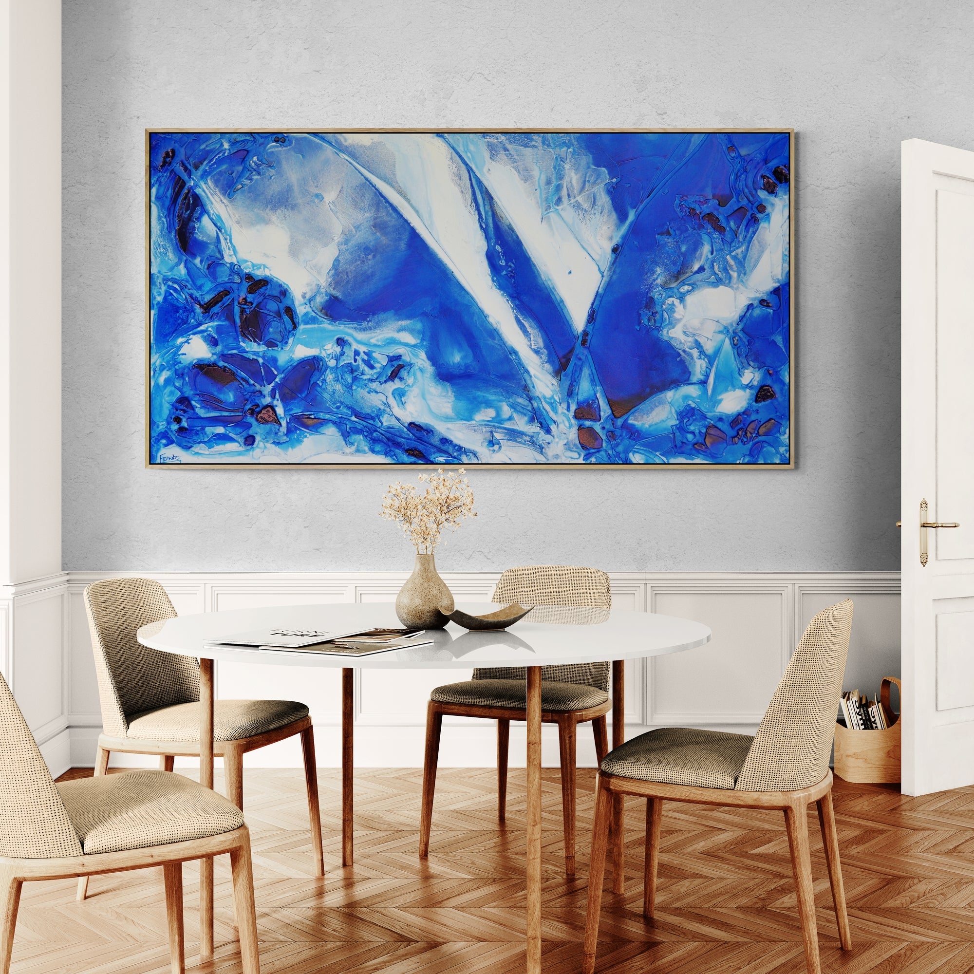 Blue Bay 190cm x 100cm Textured Abstract Painting (SOLD)-Abstract-[Franko_Artist]-[The_Block]-[Dream_Homes]-[ideas]-[Grand_Designs]-[Art_Lover]-Franklin Art Studio