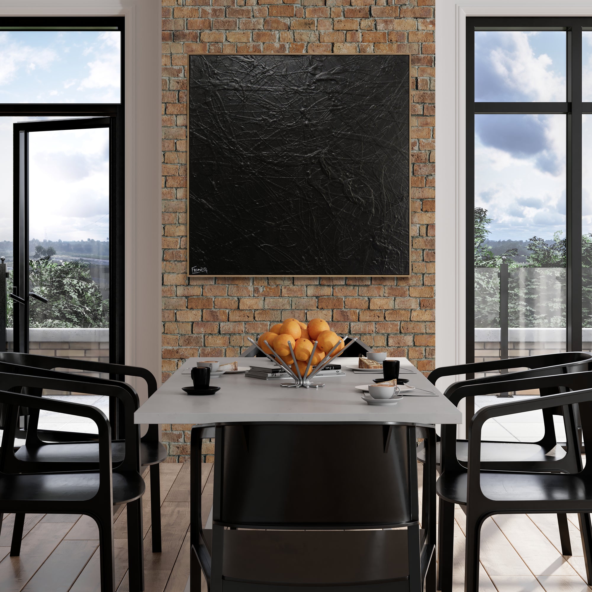 Wicked Nero 120cm x 120cm Black Textured Abstract Painting (SOLD)-Abstract-[Franko_Artist]-[The_Block]-[Dream_Homes]-[ideas]-[Grand_Designs]-[Art_Lover]-Franklin Art Studio