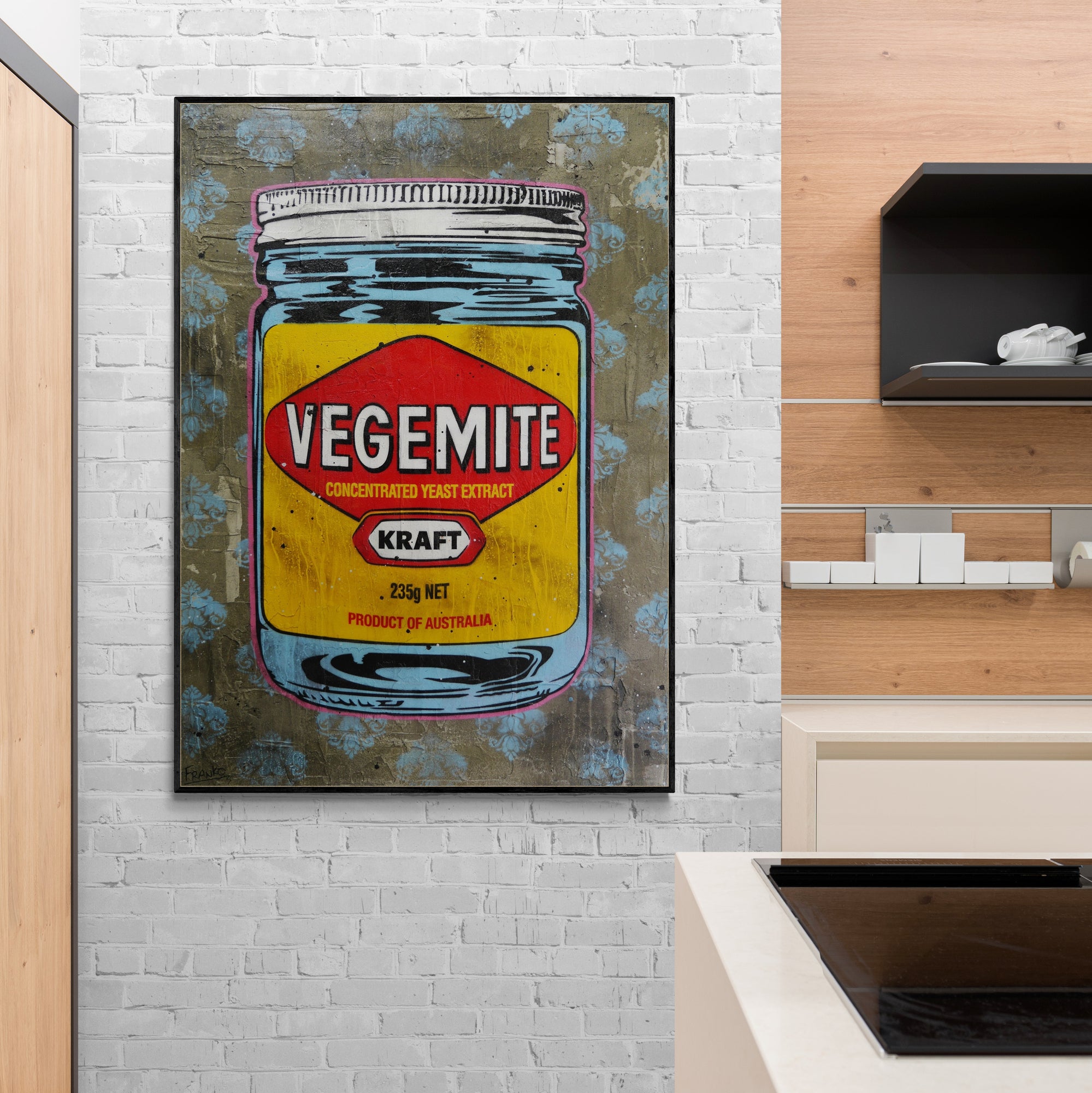 Extracted 100cm x 140cm Vegemite Concrete Textured Urban Pop Art Painting (SOLD)-Urban Pop Art-[Franko_Artist]-[Australian_artist]-[Gold_Coast]-[Brisbane]-[modern]-[contemporary]-[original]-[Large_artwork]-[The_Block]-[Dream_Homes]-[ideas]-[Grand_Designs]-[Art_Lover]-Franklin Art Studio