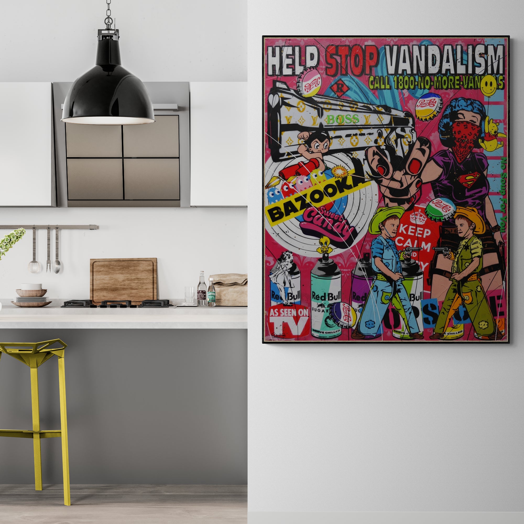 update alt-text with template Stick em' up 120cm x 150cm Graffiti Textured Urban Pop Art Painting-Urban Pop Art-[Franko_Artist]-[The_Block]-[Dream_Homes]-[ideas]- [Grand_Designs]-Franklin Art Studio