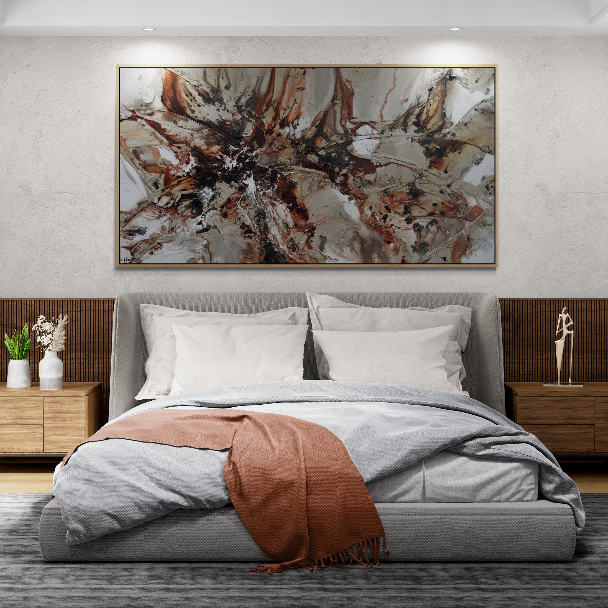 Malted Resonance 190cm x 100cm Umber Brown Grey Bone Black White Textured Abstract Painting-Abstract-[Franko_Artist]-[The_Block]-[Dream_Homes]-[ideas]-[Grand_Designs]-[Art_Lover]-Franklin Art Studio