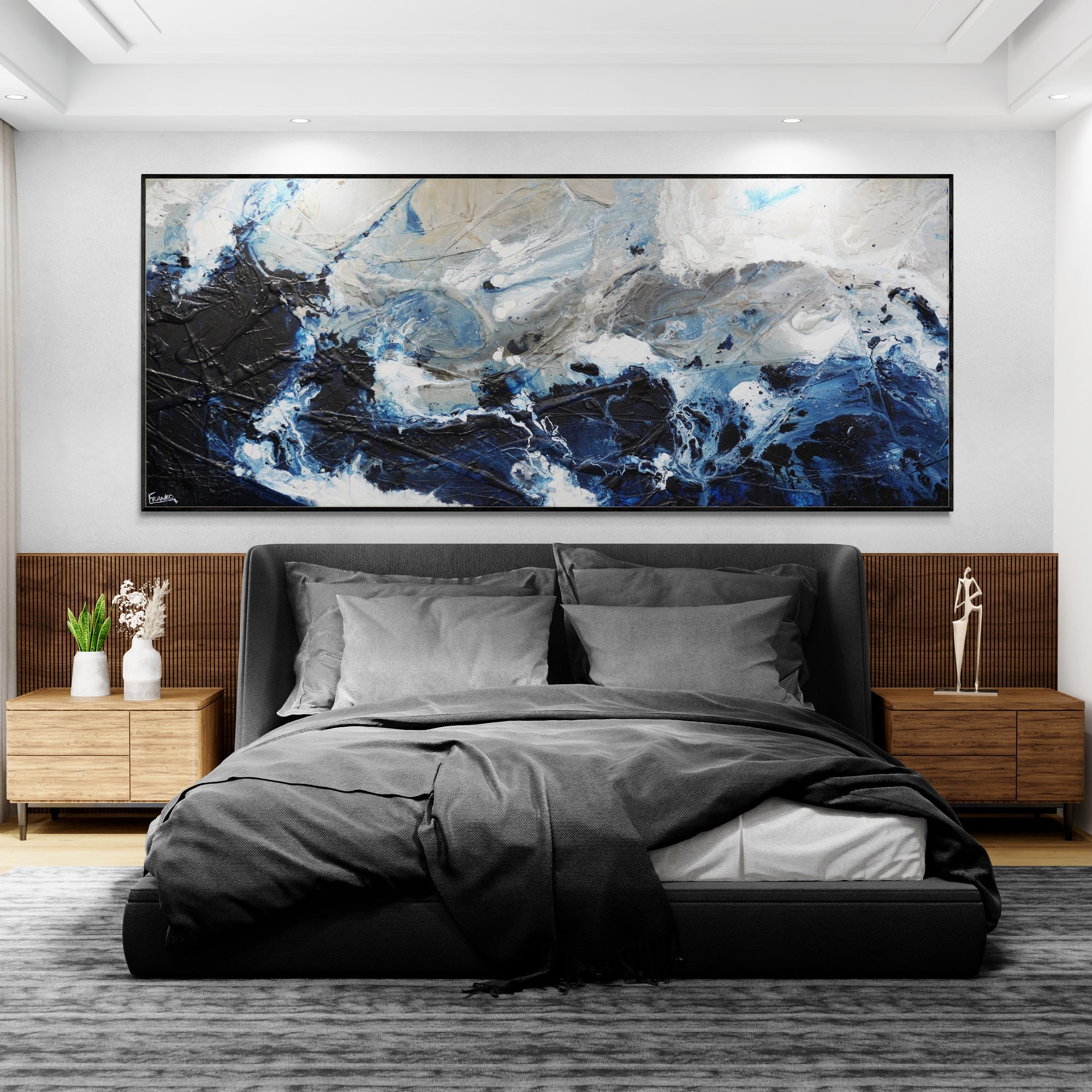 Midnight Mafia 240cm x 100cm Textured Abstract Painting (SOLD)-Abstract-[Franko_Artist]-[The_Block]-[Dream_Homes]-[ideas]-[Grand_Designs]-[Art_Lover]-Franklin Art Studio