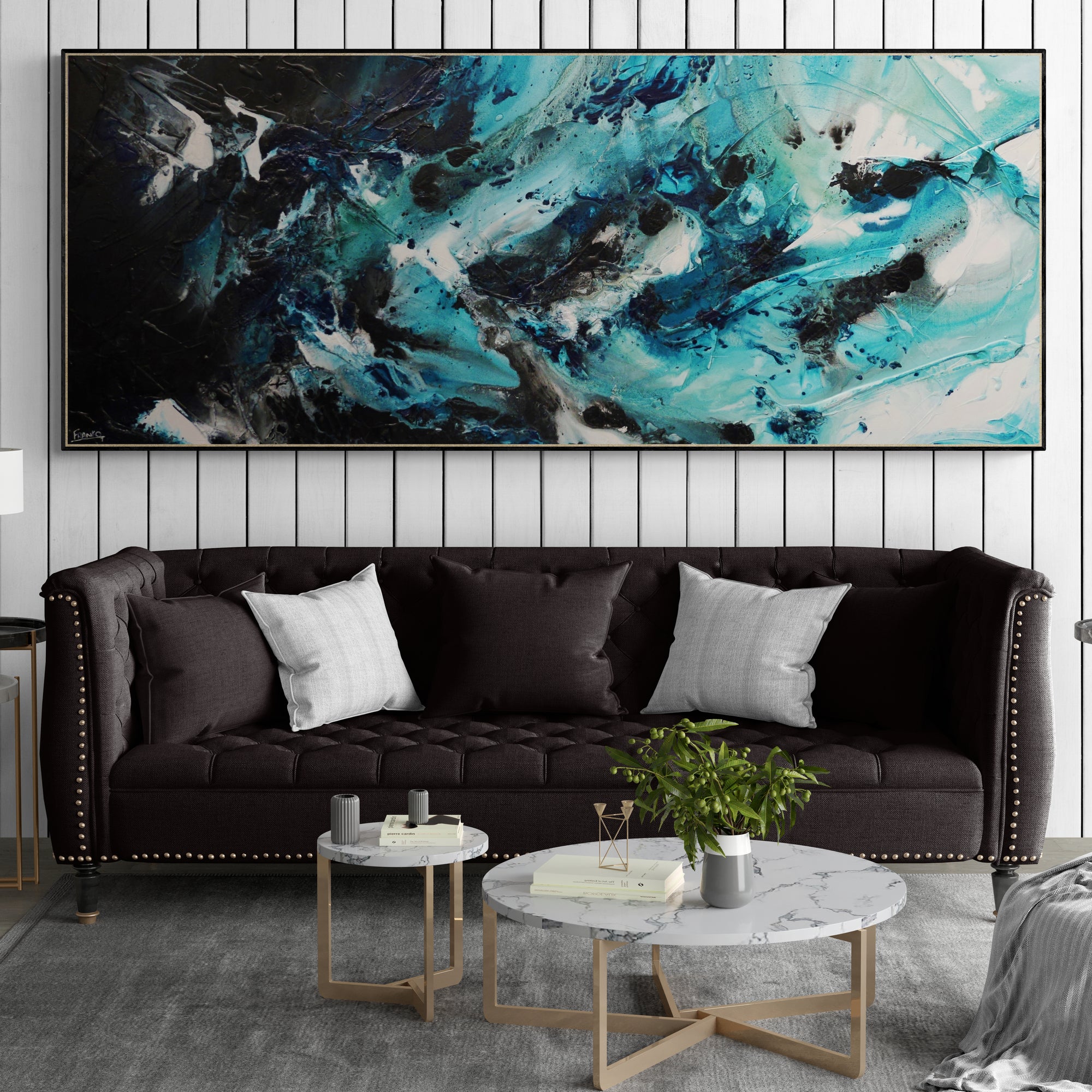 Southern Impact 240cm x 100cm Teal Black Textured Abstract Painting (SOLD)-Abstract-[Franko_Artist]-[The_Block]-[Dream_Homes]-[ideas]-[Grand_Designs]-[Art_Lover]-Franklin Art Studio