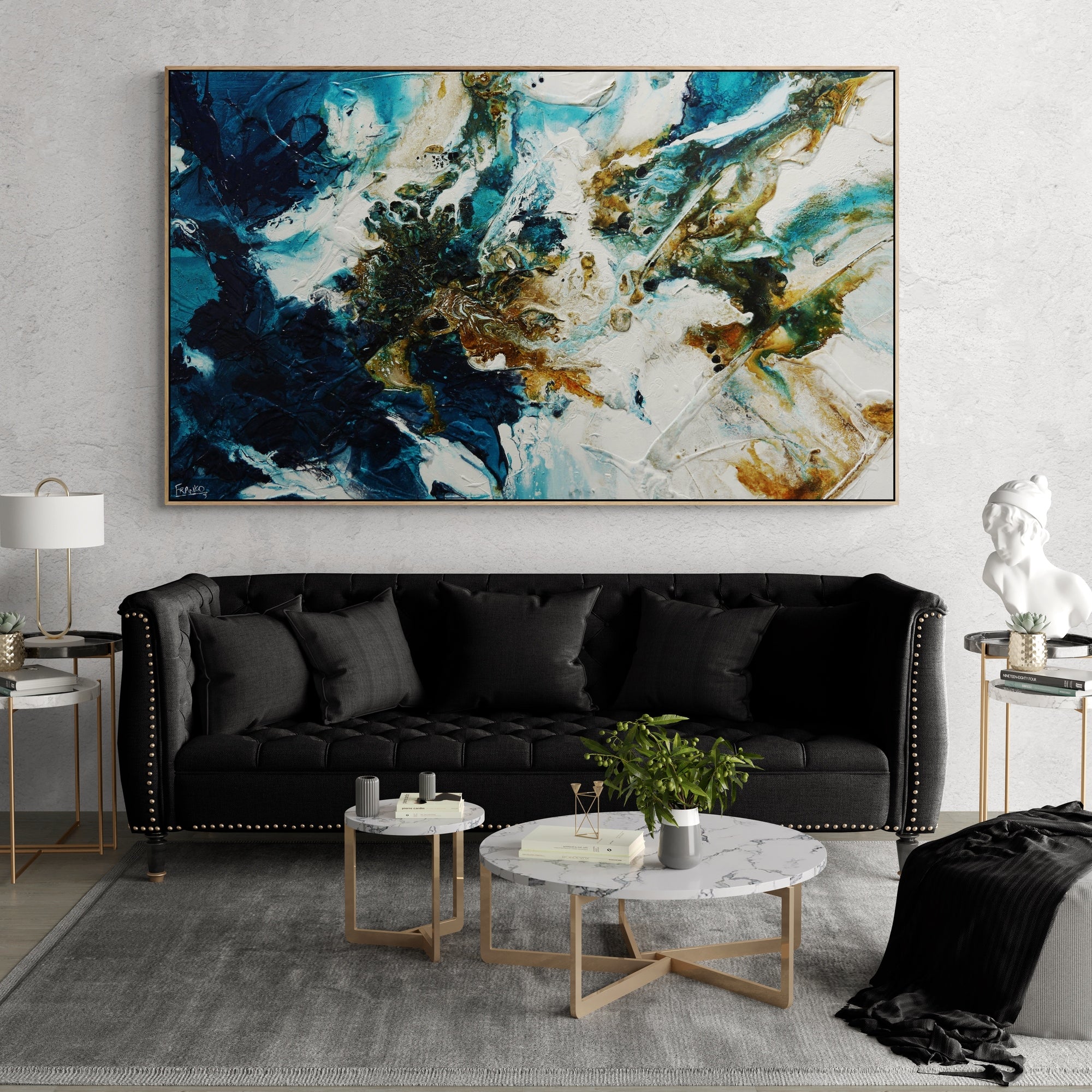 Rusted Teal Sugar Blue Rust White Textured Abstract Painting (SOLD)-Abstract-[Franko_Artist]-[Australian_artist]-[Gold_Coast]-[Brisbane]-[modern]-[contemporary]-[original]-[Large_artwork]-Franklin Art Studio