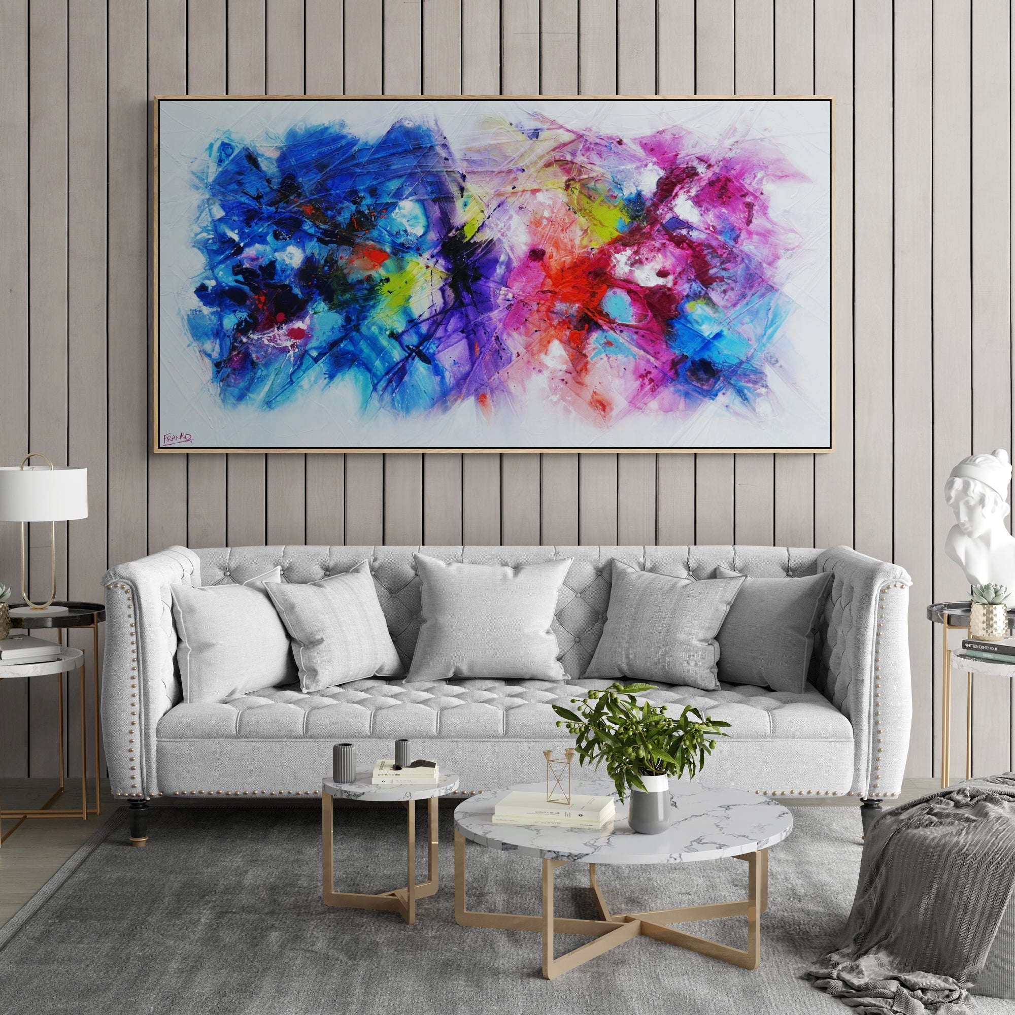 Blooming Sapphire 190cm x 100cm Colourful Textured Abstract Painting (SOLD)-Abstract-[Franko_Artist]-[Australian_artist]-[Gold_Coast]-[Brisbane]-[modern]-[contemporary]-[original]-[Large_artwork]-[The_Block]-[Dream_Homes]-[ideas]-[Grand_Designs]-[Art_Lover]-Franklin Art Studio