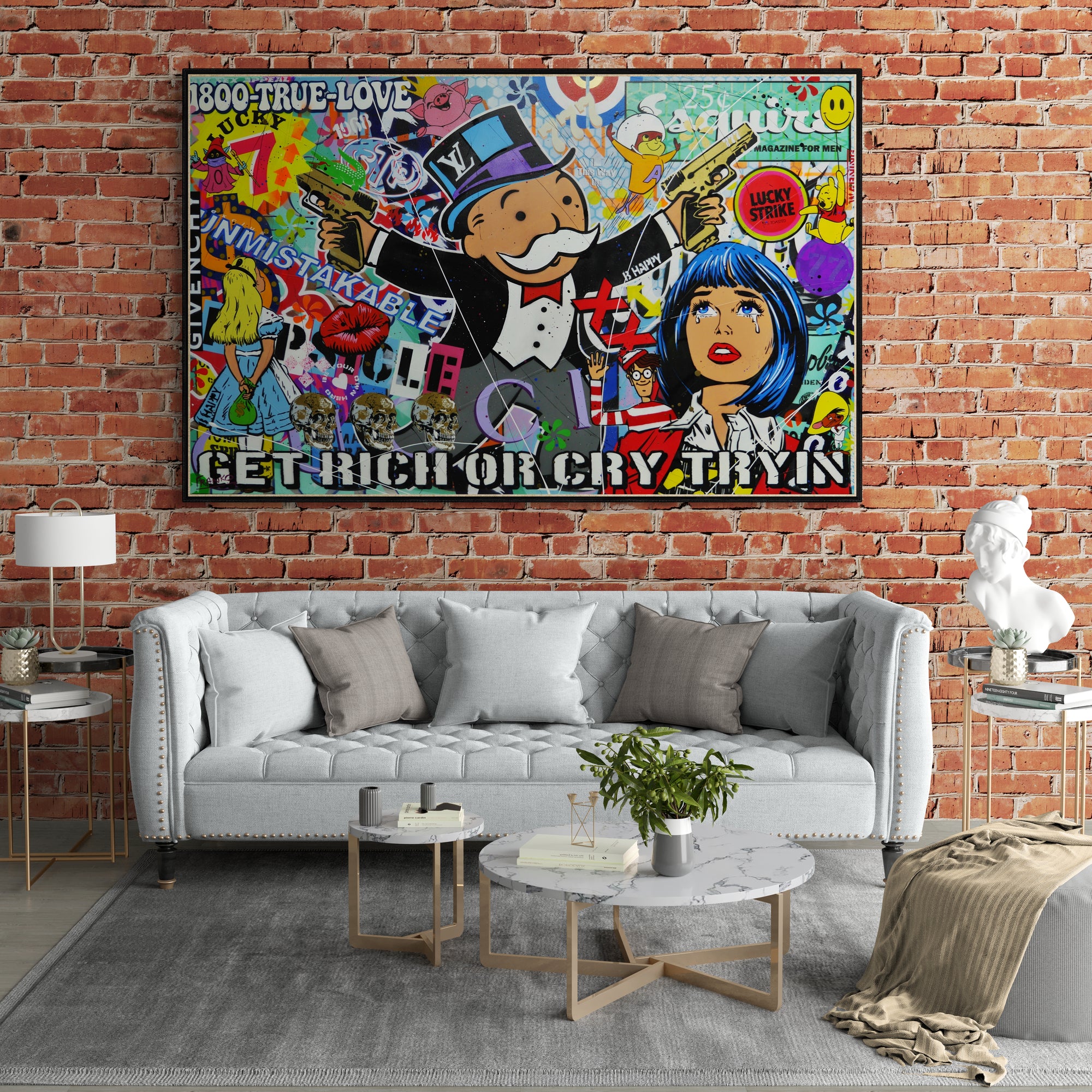 1800 Lucky Strike 160cm x 100cm Monopoly Man Textured Urban Pop Art Painting