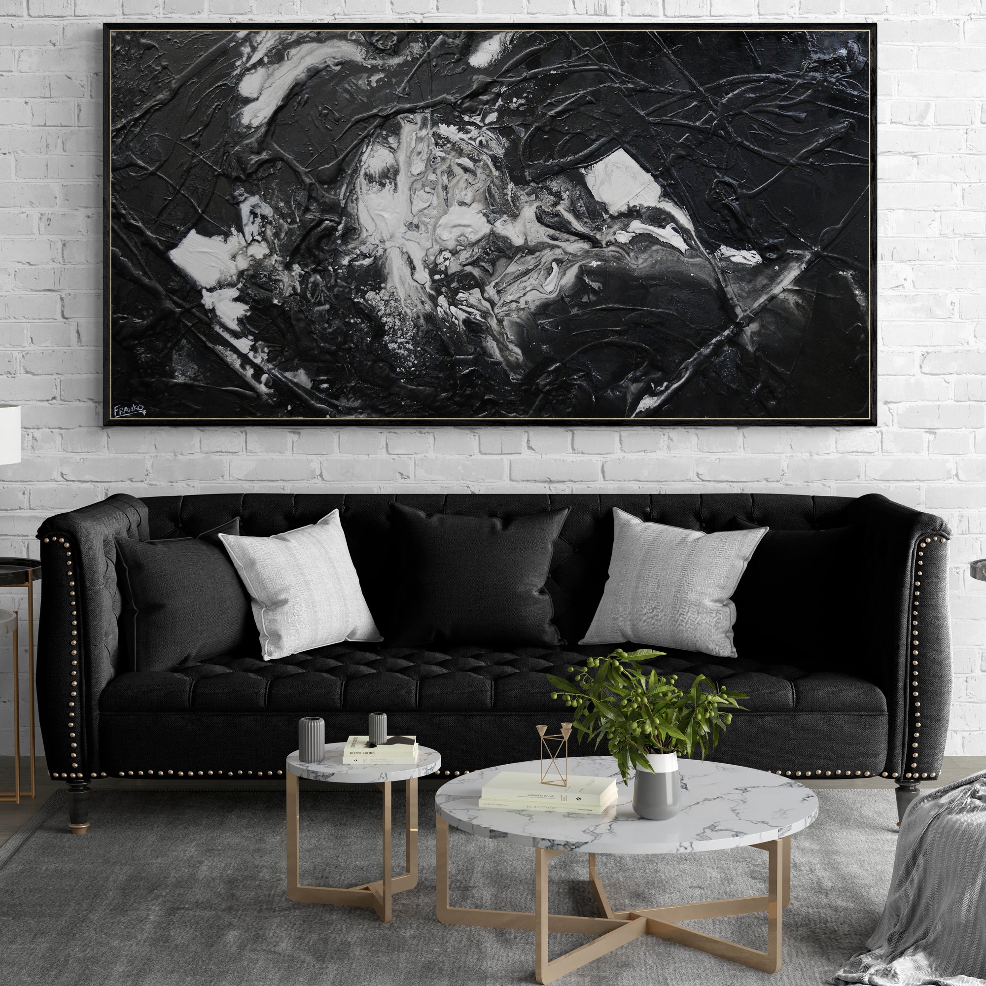 Wherever you go 190cm x 100cm Black White Textured Abstract Painting (SOLD)-Abstract-[Franko_Artist]-[The_Block]-[Dream_Homes]-[ideas]-[Grand_Designs]-[Art_Lover]-Franklin Art Studio