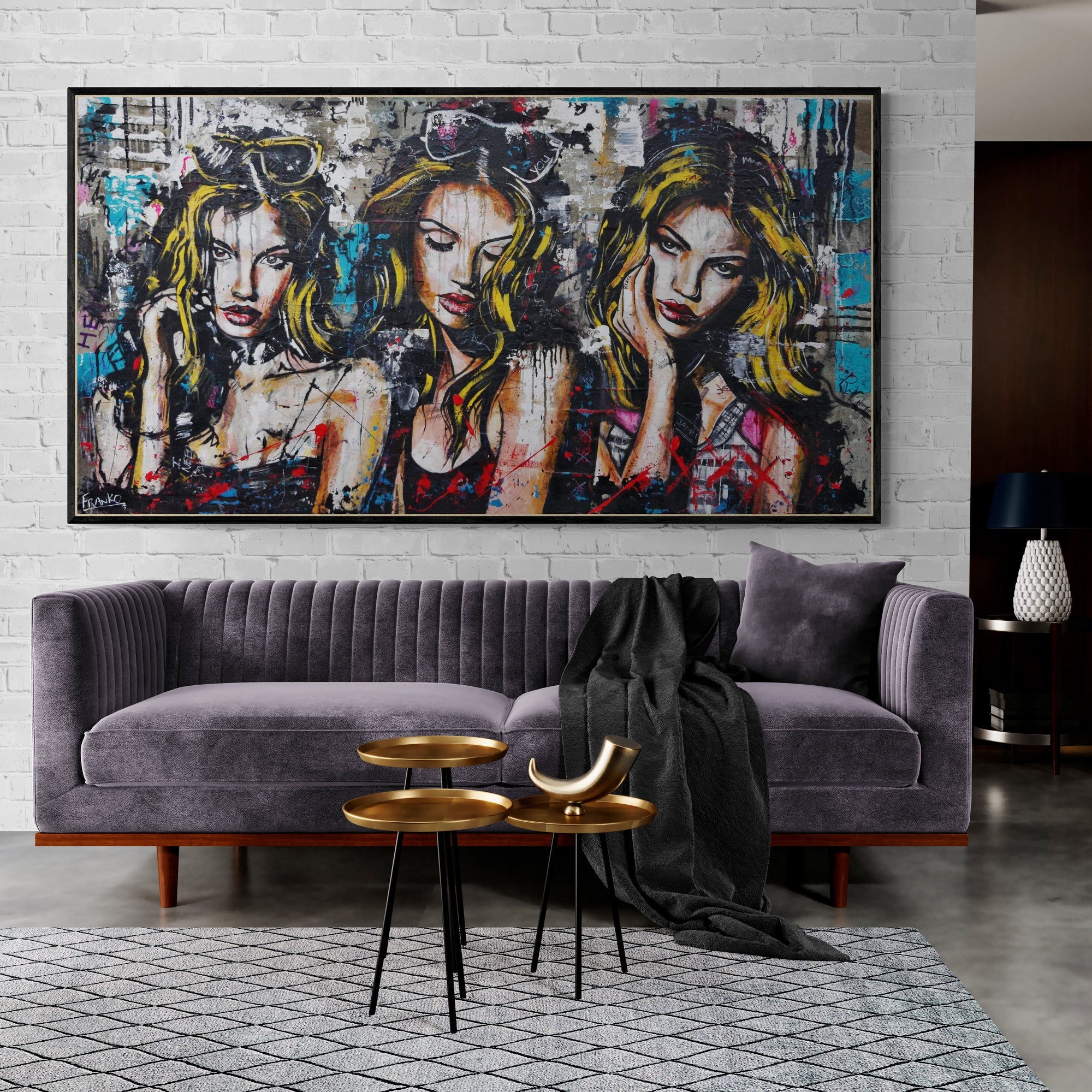 Raw Fates 190cm x 100cm Sultry Concrete Textured Industrial Urban Pop Art Painting (SOLD)-concrete-[Franko_Artist]-[The_Block]-[Dream_Homes]-[ideas]-[Grand_Designs]-[Art_Lover]-Franklin Art Studio