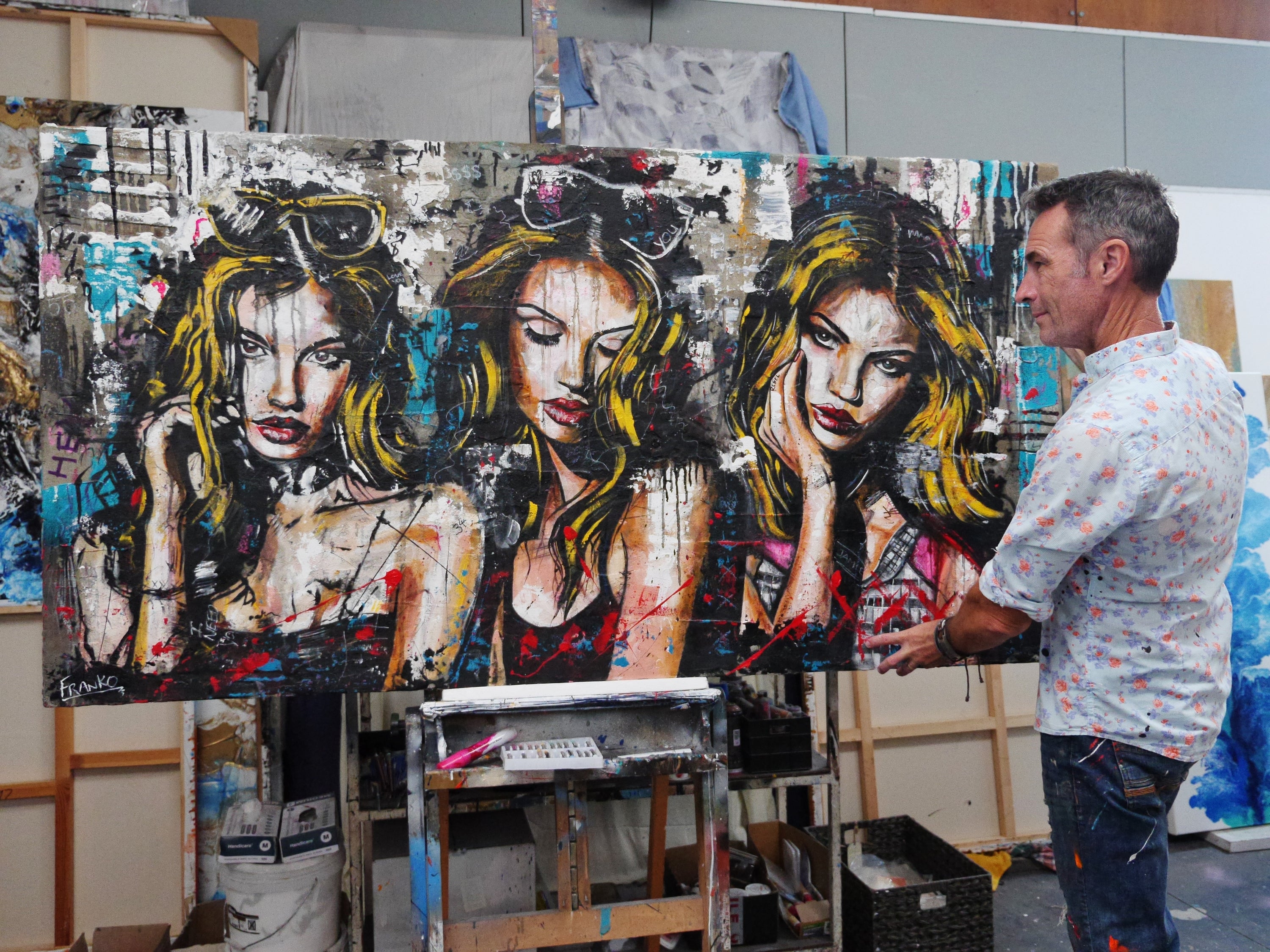 Raw Fates 190cm x 100cm Sultry Concrete Textured Industrial Urban Pop Art Painting (SOLD)-concrete-[Franko_Artist]-[The_Block]-[Dream_Homes]-[ideas]- [Grand_Designs]-Franklin Art Studio