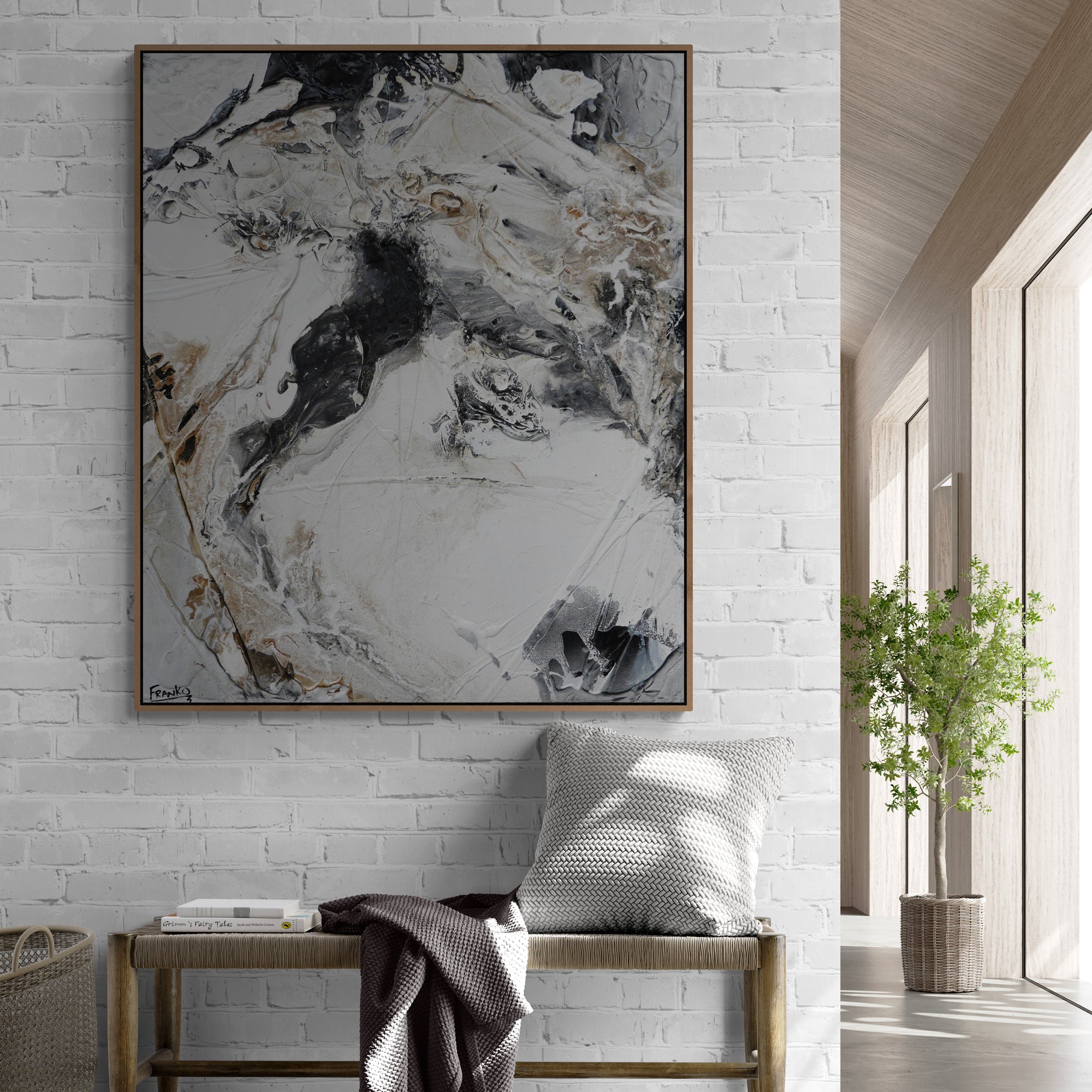 Trigger 120cm x 100cm White Black Rust Minimalist Textured Abstract Painting (SOLD)-Abstract-[Franko_Artist]-[The_Block]-[Dream_Homes]-[ideas]-[Grand_Designs]-[Art_Lover]-Franklin Art Studio