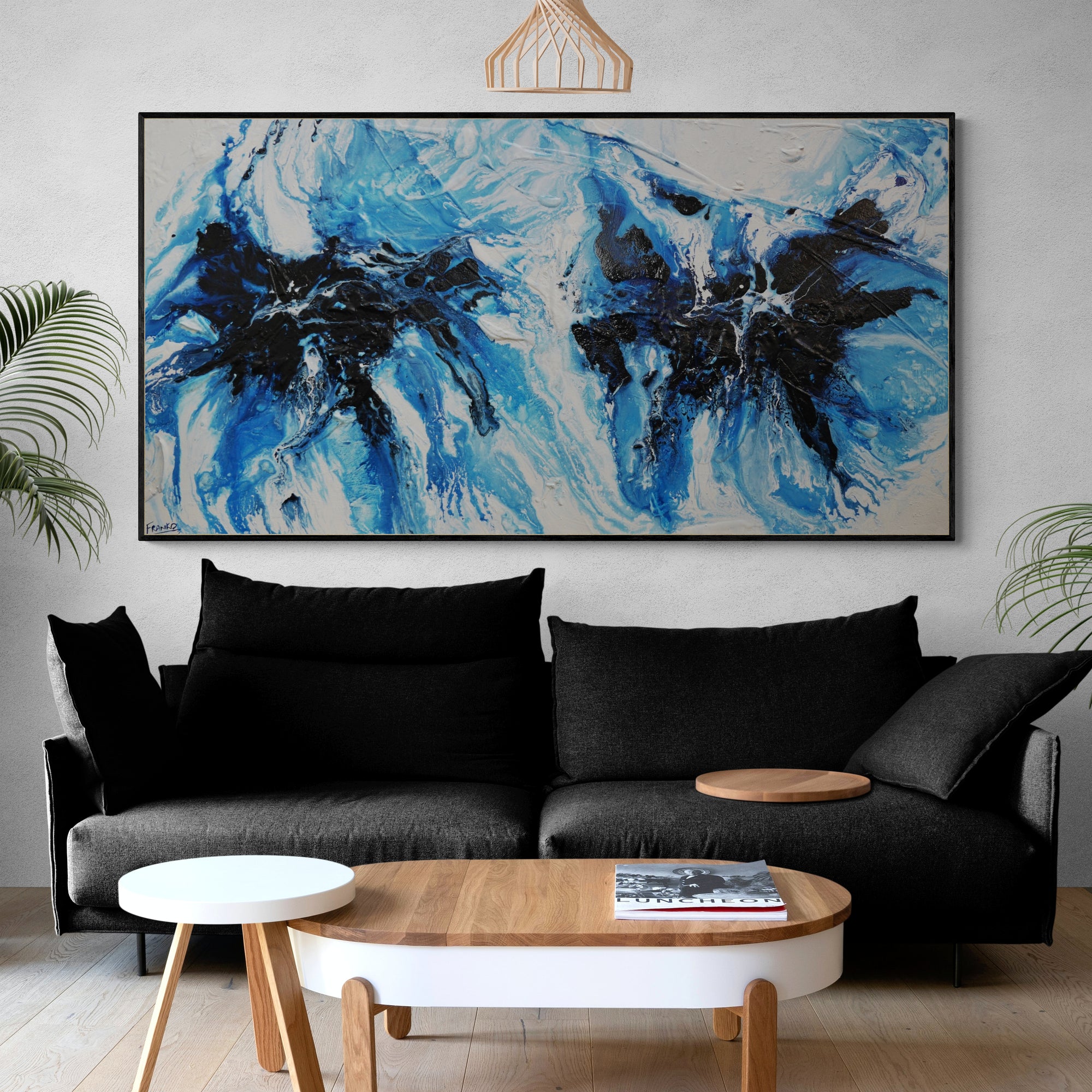 Midnight Ice 190cm x 100cm Blue White Textured Abstract Painting (SOLD)-Abstract-[Franko_Artist]-[The_Block]-[Dream_Homes]-[ideas]-[Grand_Designs]-[Art_Lover]-Franklin Art Studio