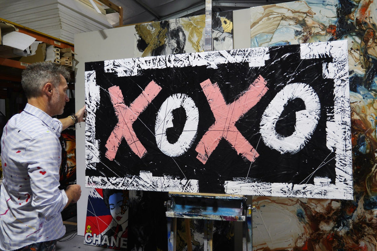 Pink Kisses 190cm x 100cm Textured Urban Pop Art Painting