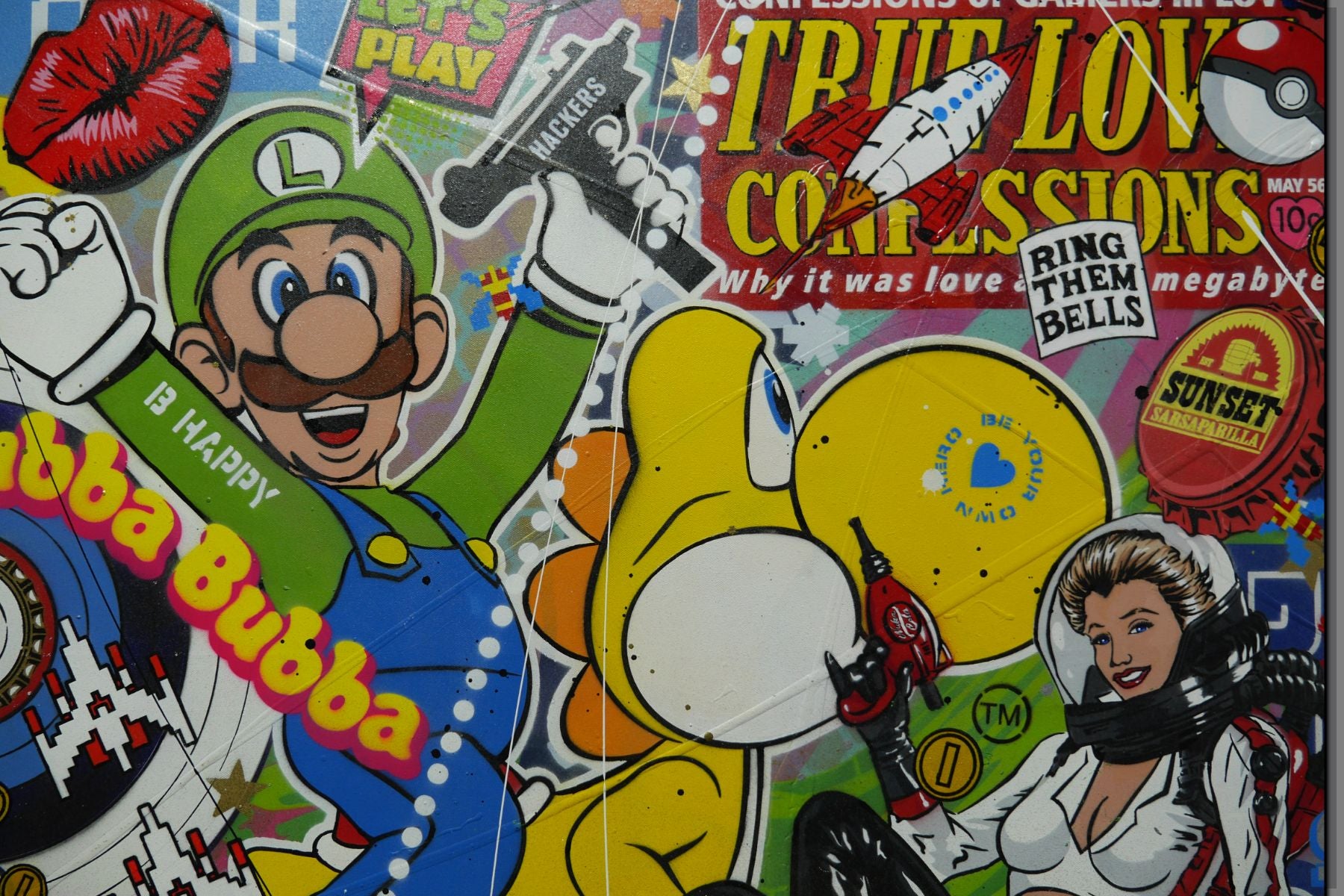 Level Up 190cm x 100cm Mario Brothers Textured Urban Pop Art Painting (SOLD)