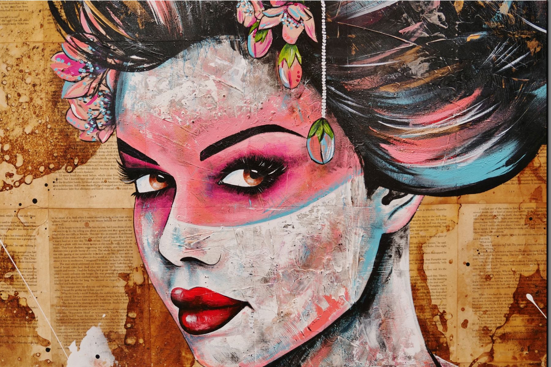 White Dragon 140cm x 100cm Euro Geisha Abstract Realism Book Club Painting (SOLD)