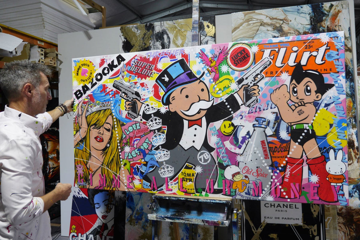On The Run 190cm x 100cm Monopoly Man Textured Urban Pop Art Painting