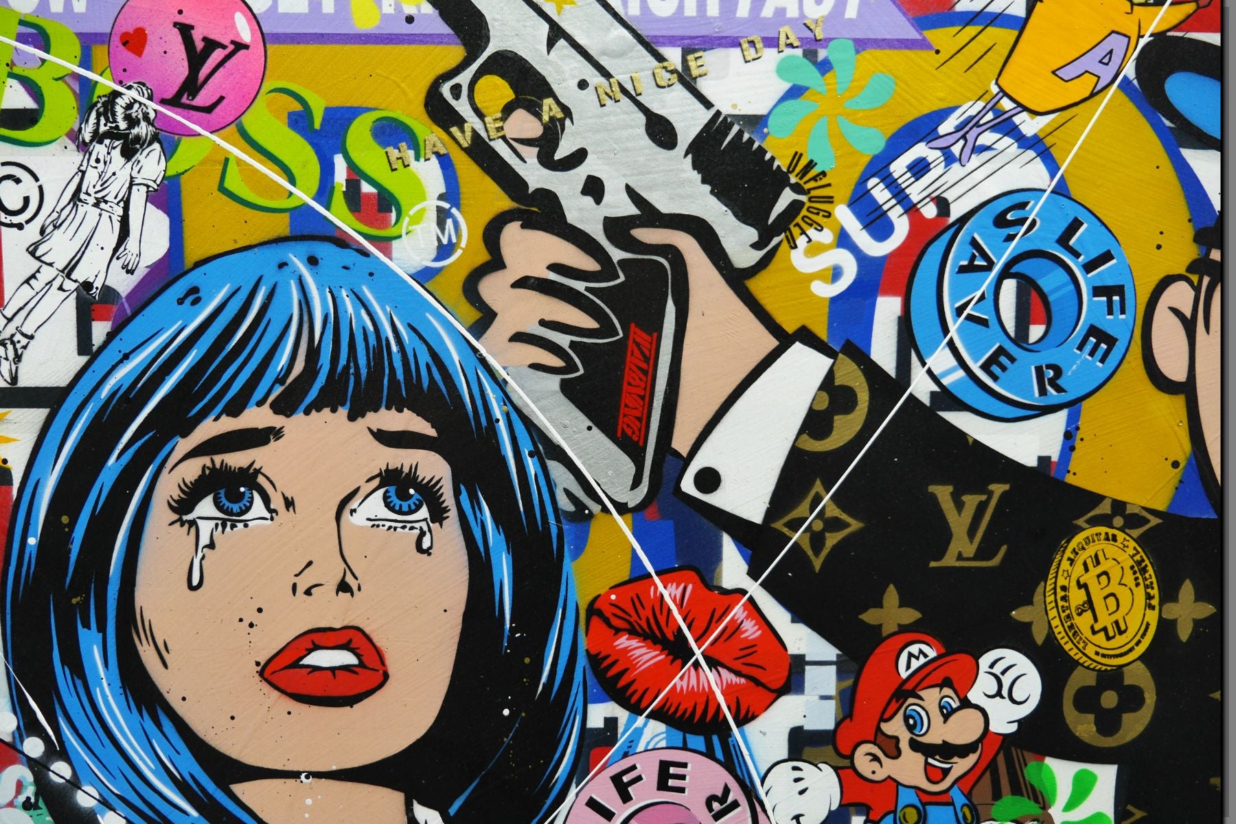 Talking Cash 190cm x 100cm Monopoly Man Textured Urban Pop Art Painting (SOLD)