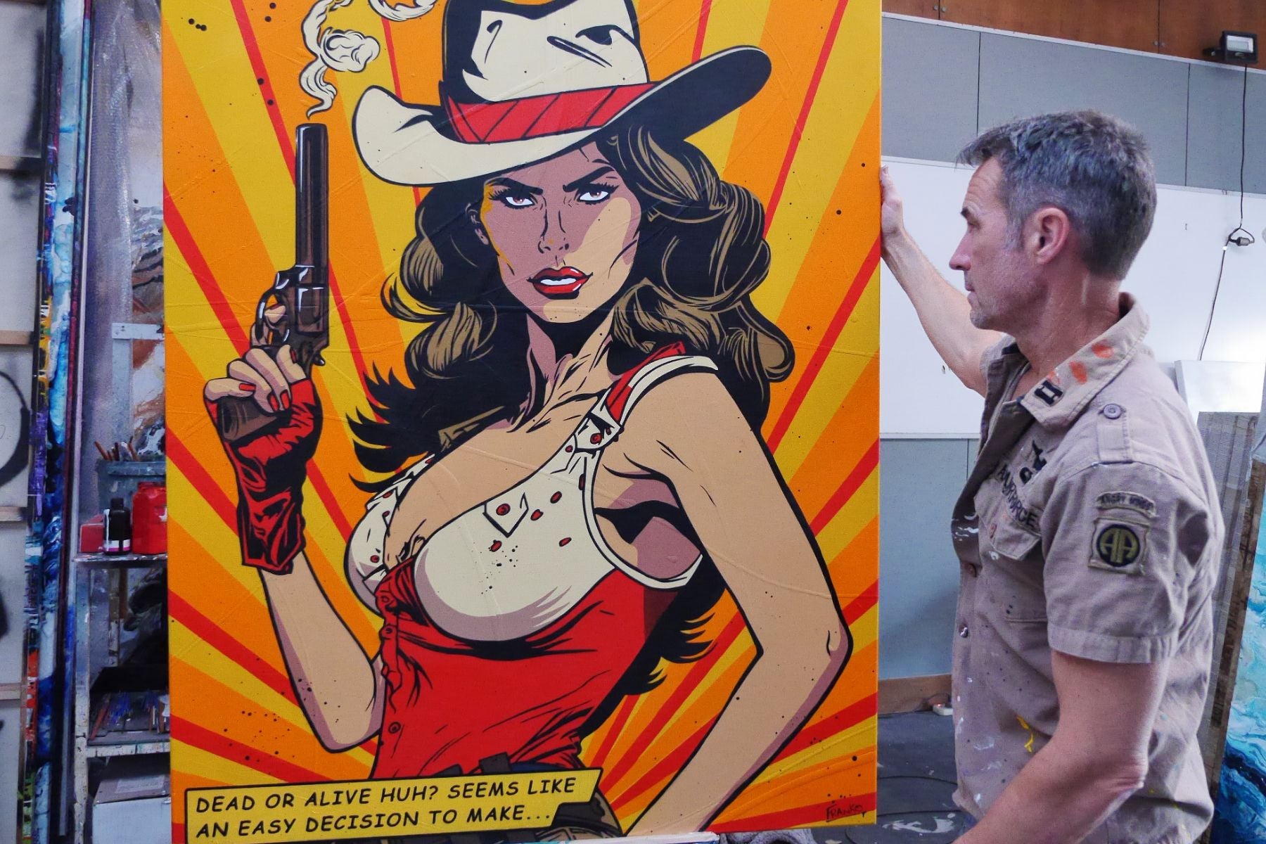 Choices 120cm x 150cm Cowgirl Textured Urban Pop Art Painting (SOLD)-Urban Pop Art-[Franko_Artist]-[The_Block]-[Dream_Homes]-[ideas]- [Grand_Designs]-Franklin Art Studio