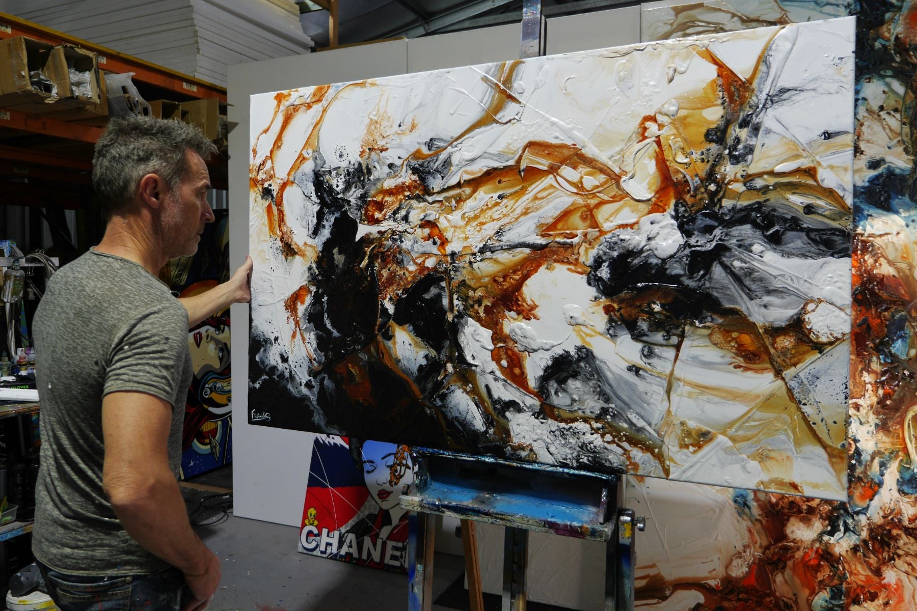 Attainment 160cm x 100cm White Rust Black Textured Abstract Painting