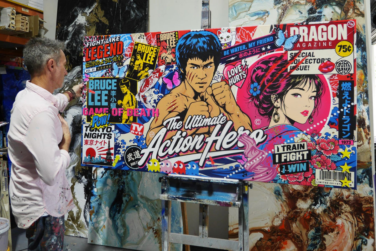 Tokyo Nights 190cm x 100cm Bruce Lee Textured Urban Pop Art Painting