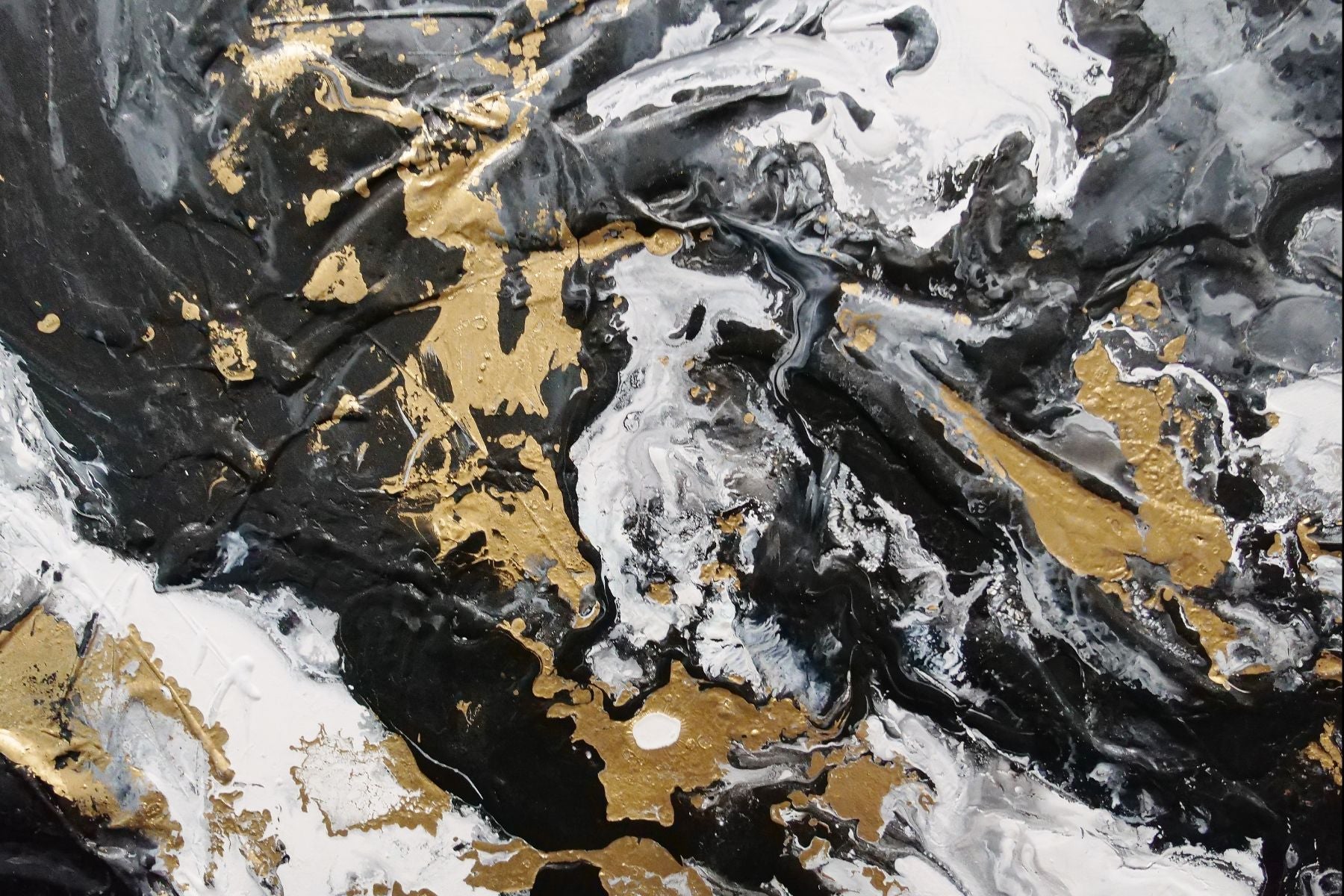 Gold Riches 240cm x 100cm Black Metallic Gold White Textured Abstract Painting (SOLD)