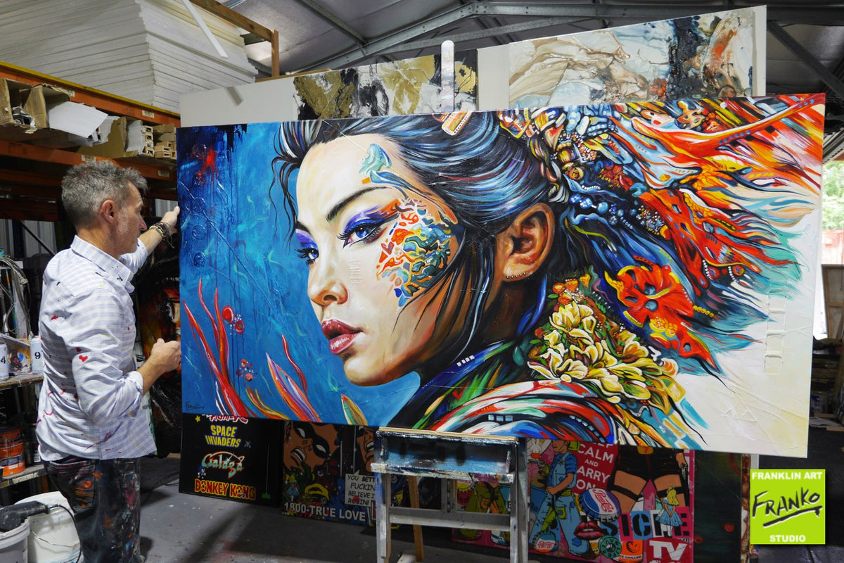 Isadora 240cm x 120cm FRAMED Geisha Abstract Realism Textured Acrylic Art