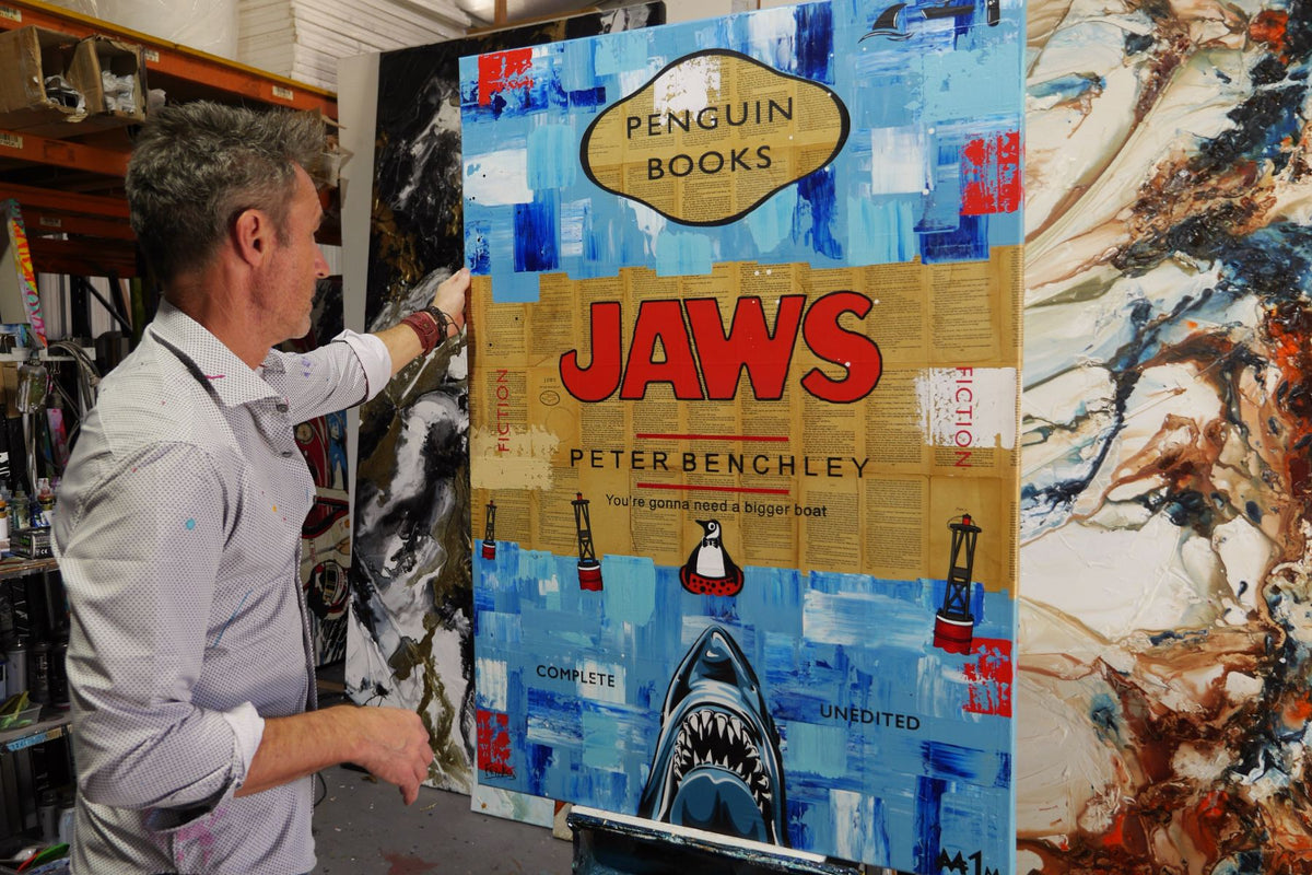 Sharks and Boats 140cm x 100cm Urban Pop Book Club Painting