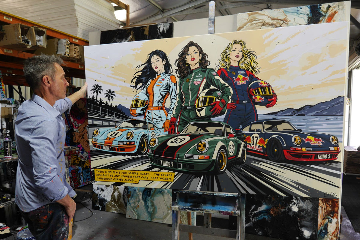 Fast Cars, Fast Women 200cm x 120cm Porsche Classic Pop Art Painting