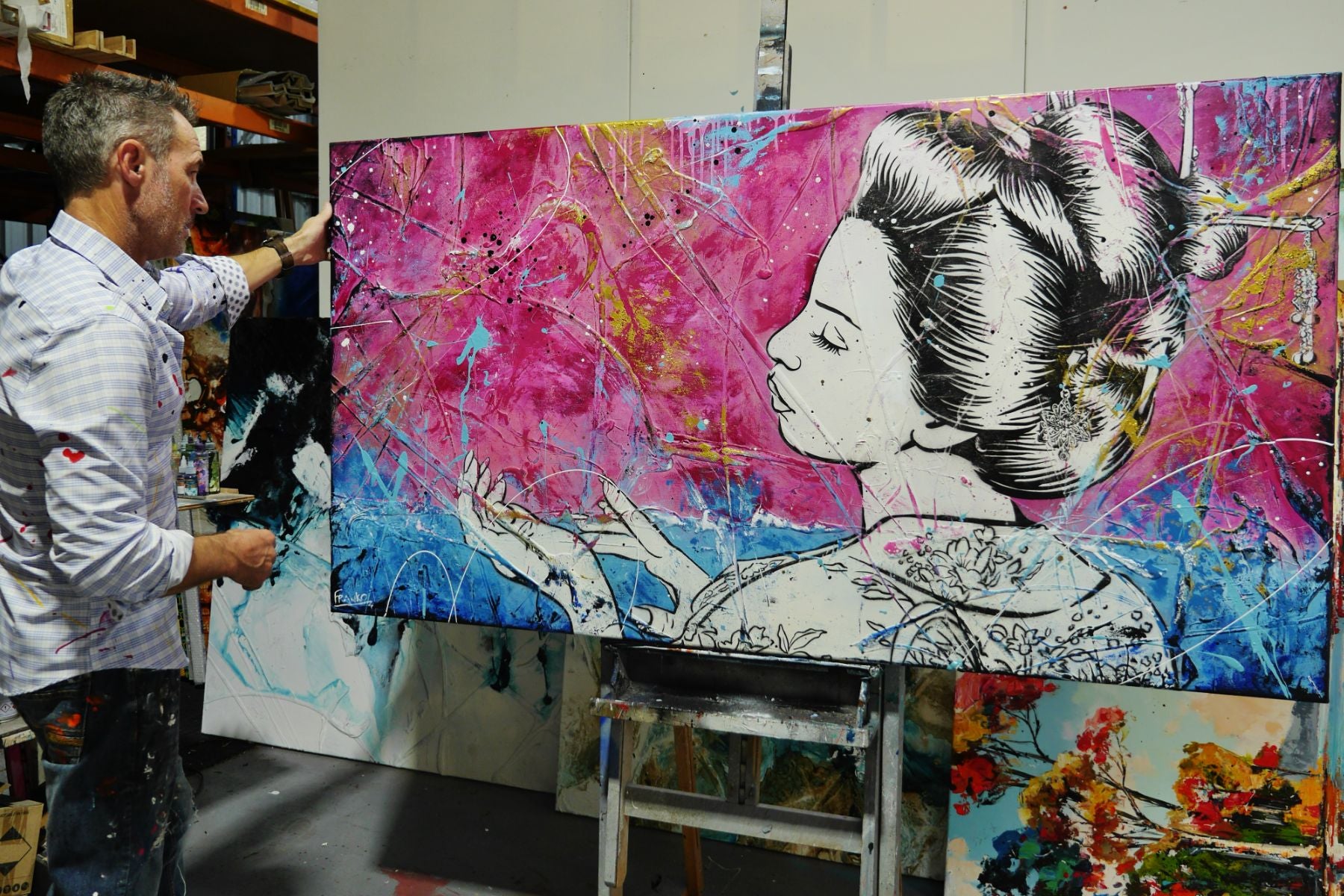 update alt-text with template Musk Sunsets 190cm x 100cm Geisha Textured Urban Pop Art Painting-Urban Pop Art-[Franko_Artist]-[The_Block]-[Dream_Homes]-[ideas]- [Grand_Designs]-Franklin Art Studio