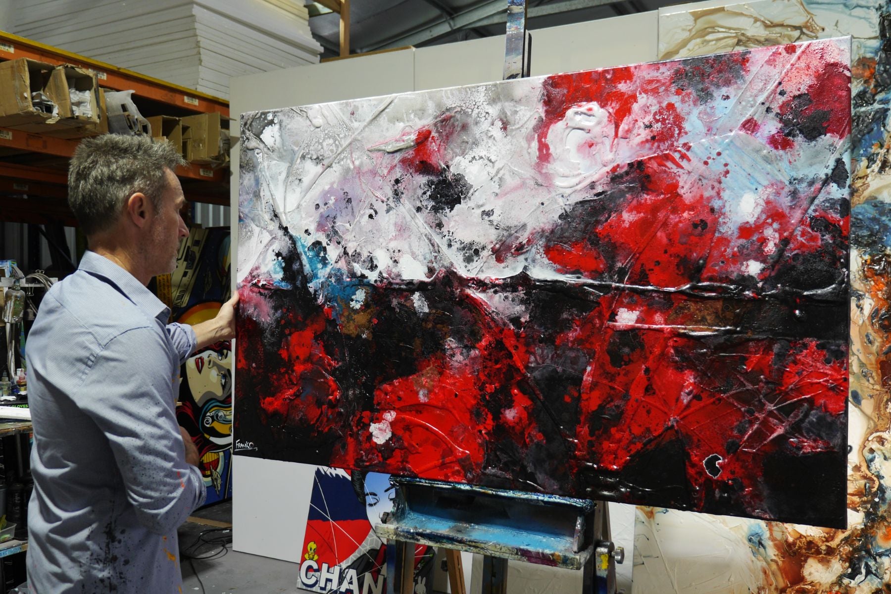 Red Energy 160cm x 100cm Black Red Textured Abstract Painting