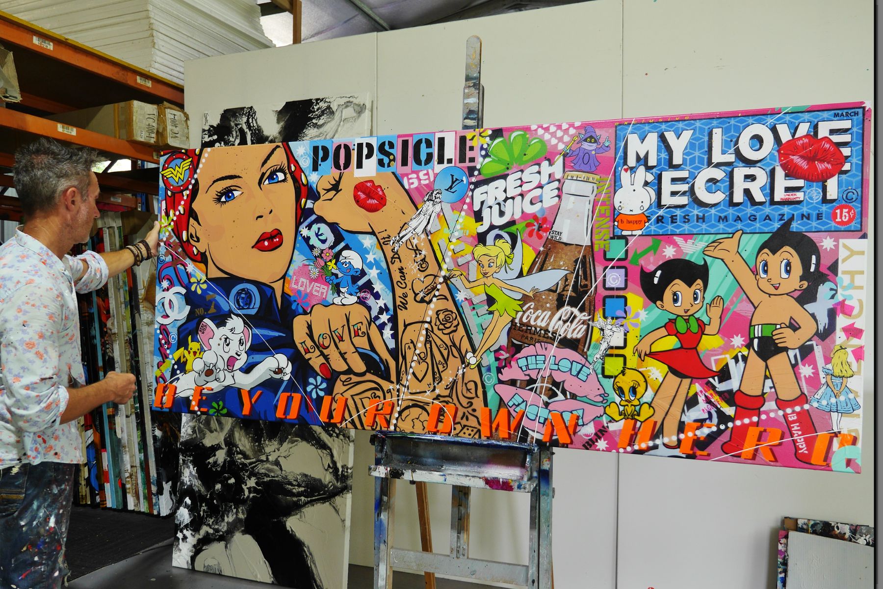 Fresh Rosie 240cm x 100cm Rosie The Riveter Textured Urban Pop Art Painting
