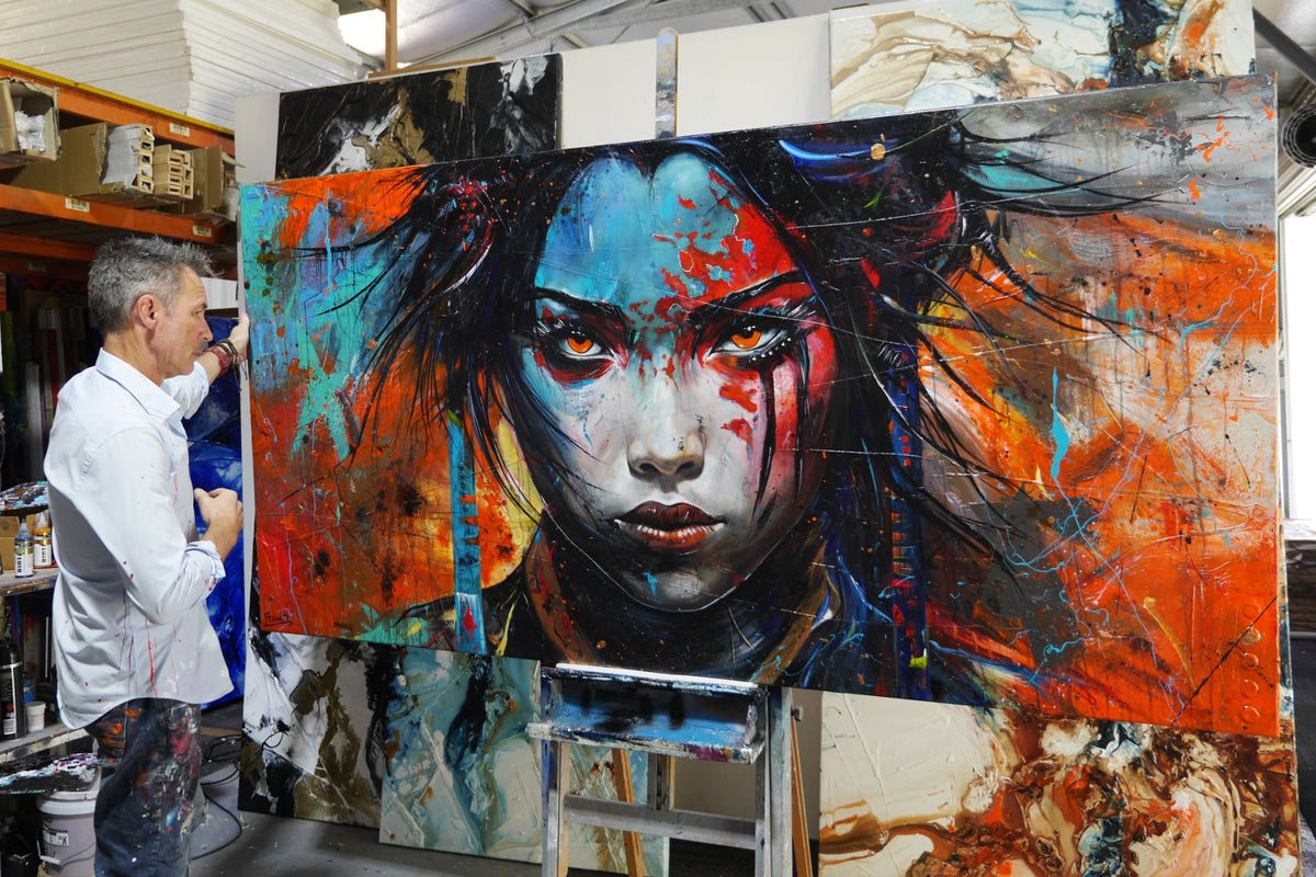 Enchanted 240cm x 120cm FRAMED Japanese Warrior Abstract Realism Textured Painting