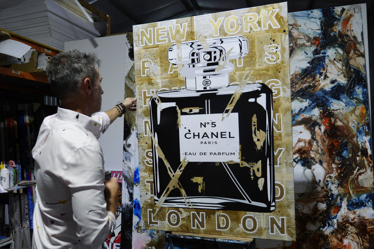 Destructured Elegance 140cm x 100cm Perfume Book Pages Urban Pop Art Painting