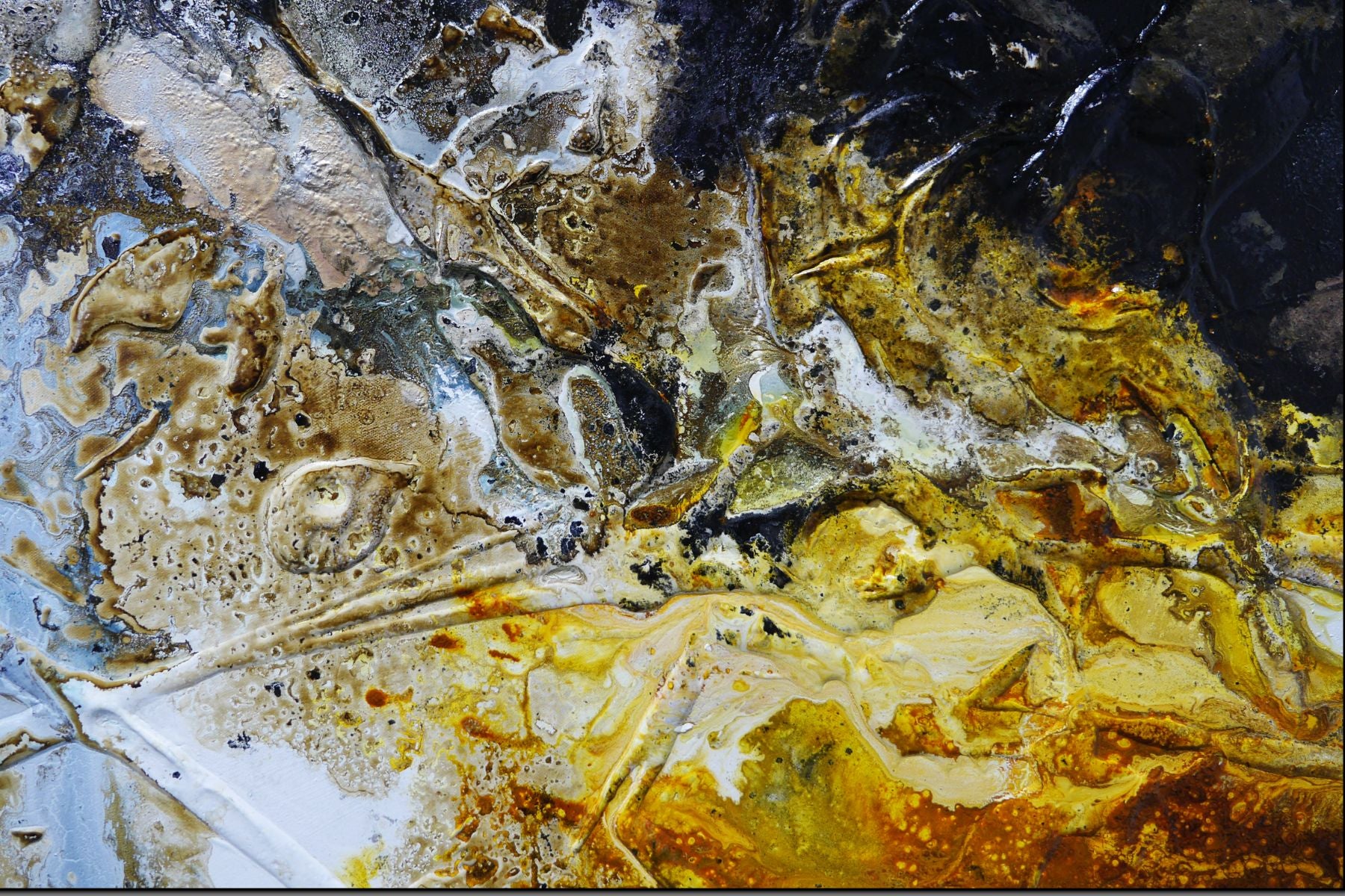 Witches Verge 270cm x 120cm White Rust Blue Ochre Textured Abstract Painting (SOLD)