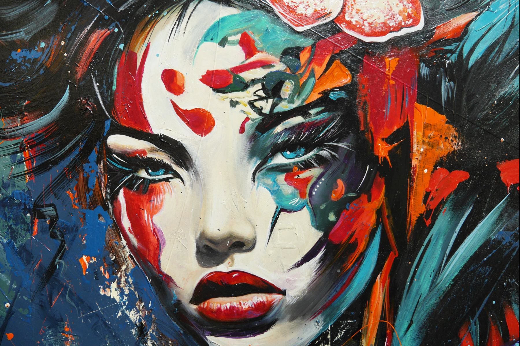 Mahou 120cm x 120cm FRAMED Geisha Abstract Realism Textured Painting