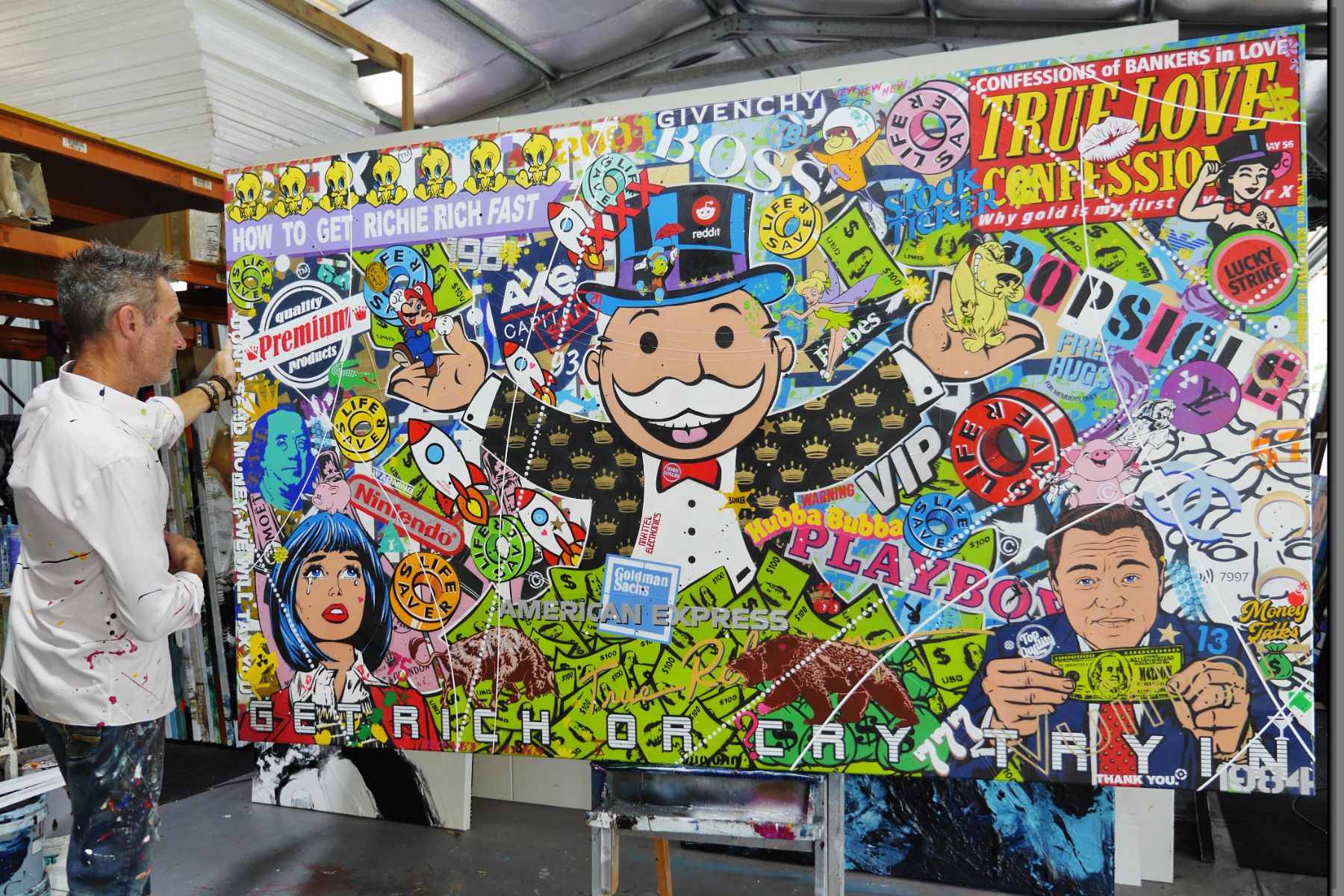 Money Express 250cm x 150cm Monopoly Man Textured Urban Pop Art Painting
