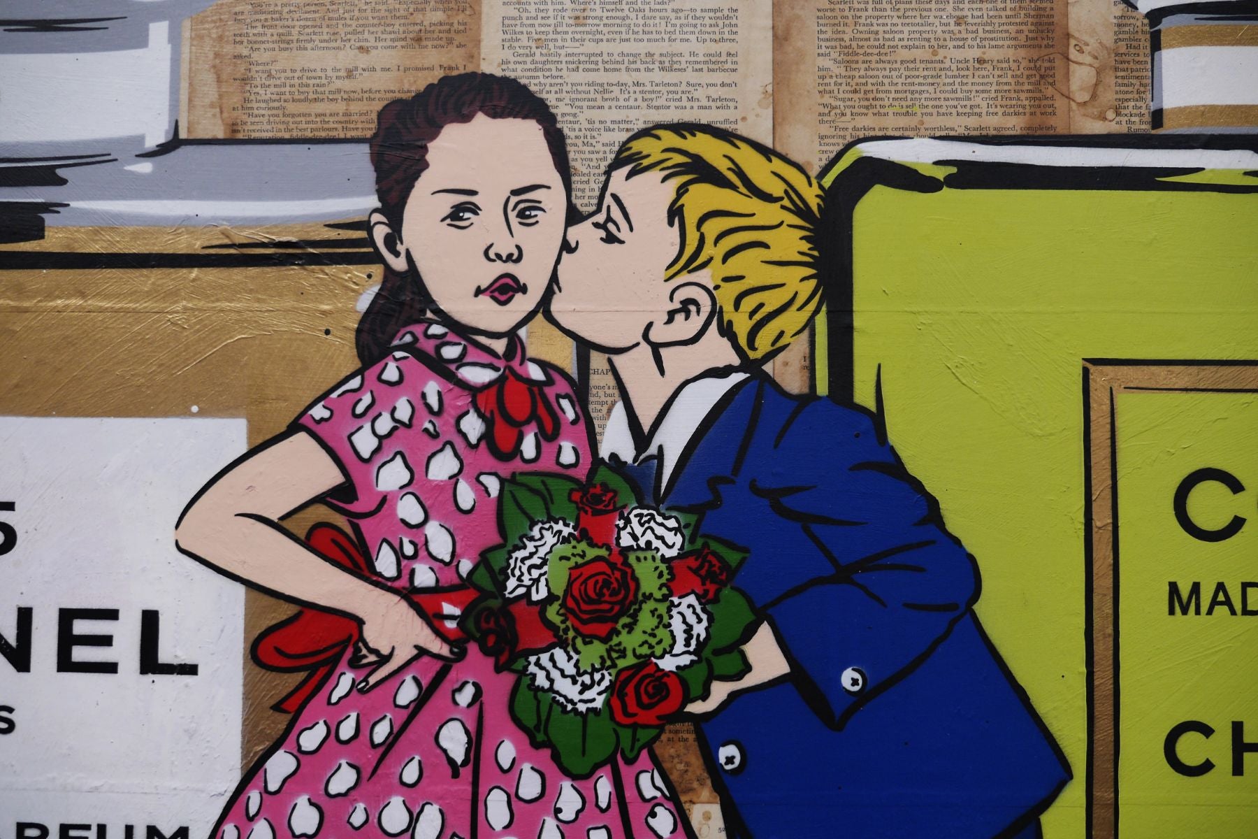 Le Kisses 190cm x 100cm Perfume Bottles Kissing Urban Pop Book Club Painting