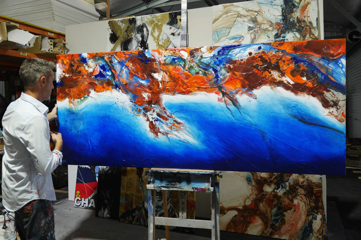 Ochre and Ocean 240cm x 100cm Oxide Blue Textured Abstract Painting