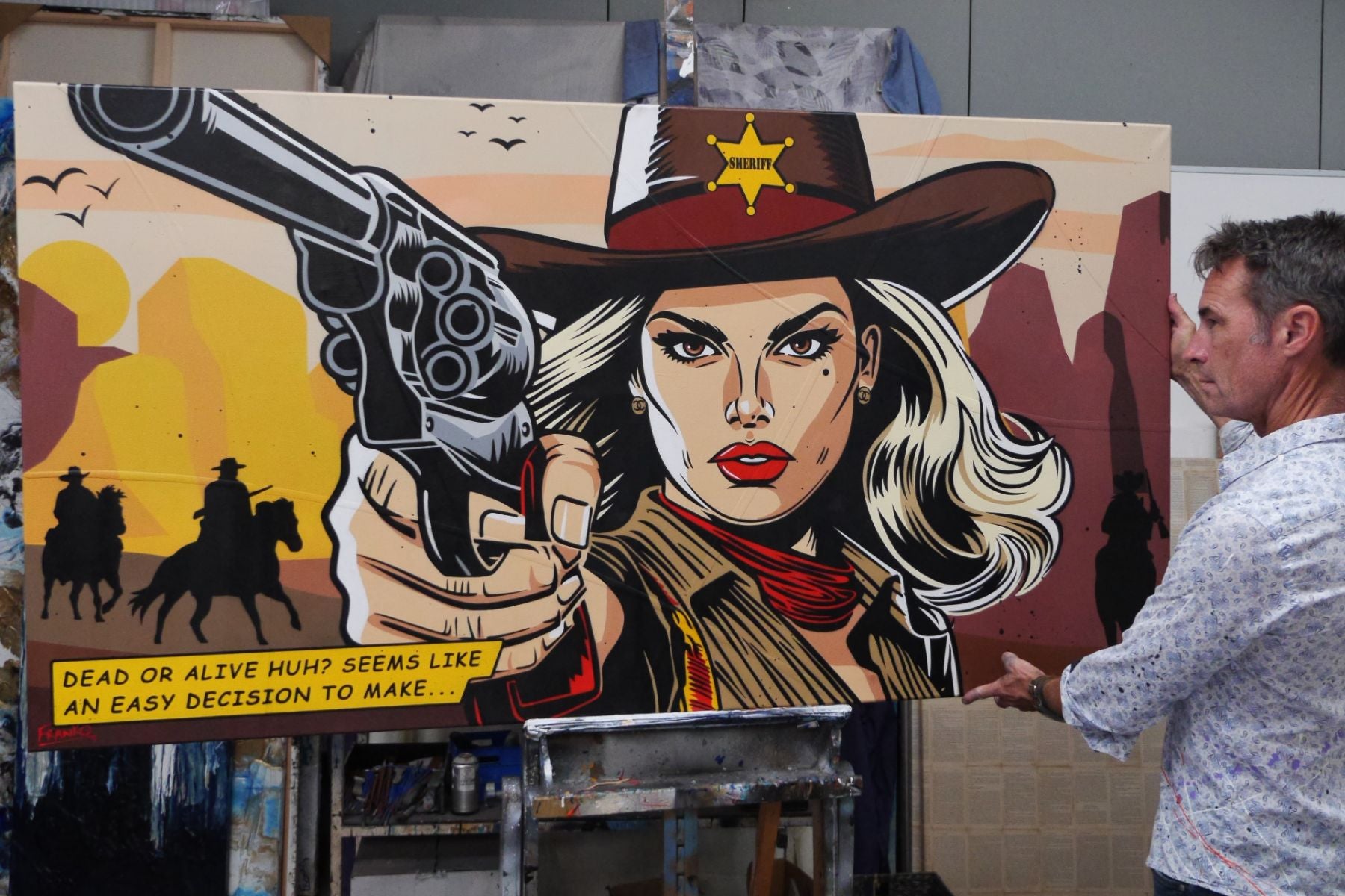 The Sheriff 190cm x 100cm Cowgirl Textured Classic Pop Art Painting (SOLD)-Urban Pop Art-[Franko]-[Australian]-[Popular]-[Best Selling]-Franklin Art Studio