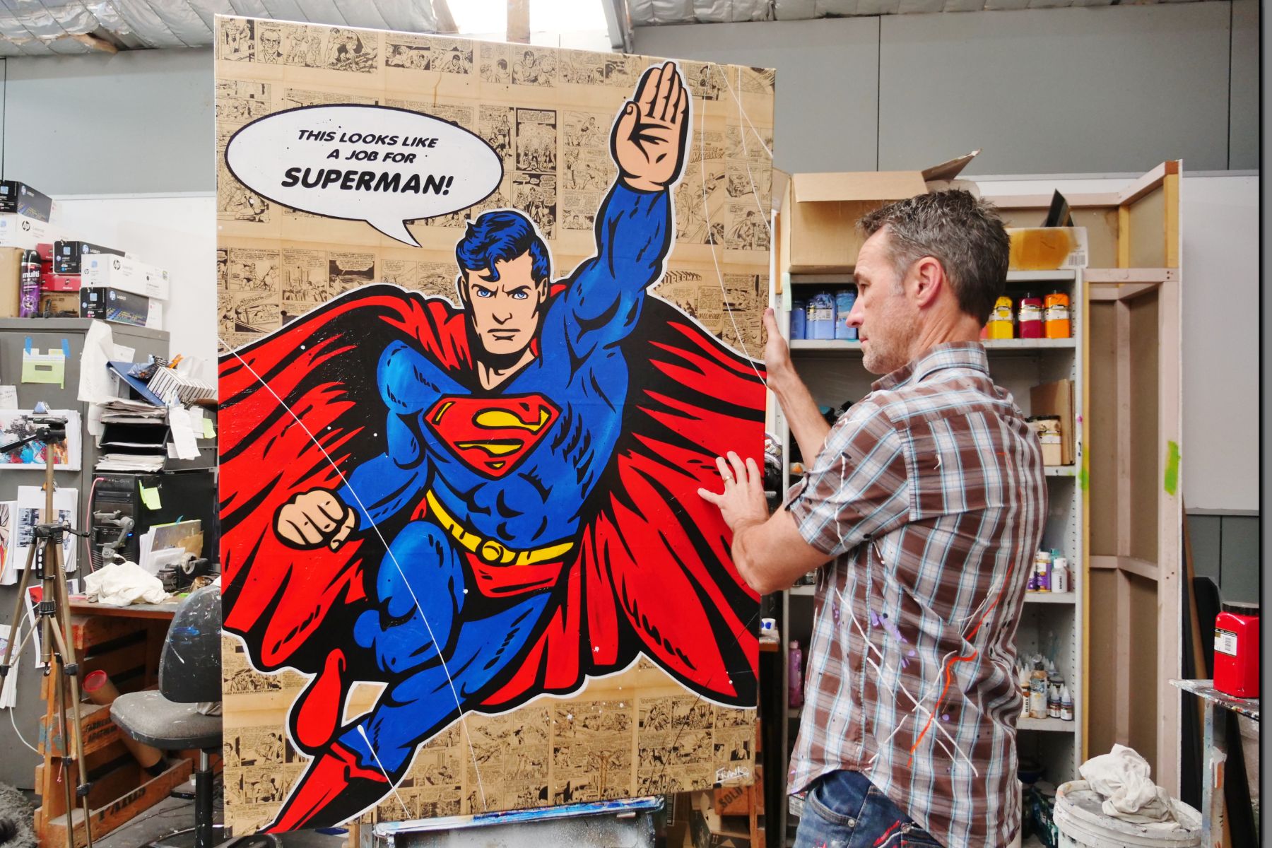 Super Job 140cm x 100cm Superman Urban Pop Art Book Club Painting (SOLD)-book club-[Franko_Artist]-[The_Block]-[Dream_Homes]-[ideas]- [Grand_Designs]-Franklin Art Studio