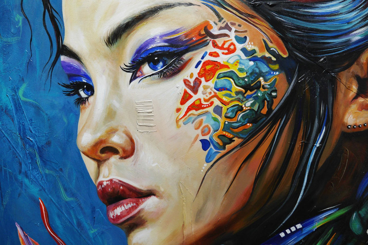 Isadora 240cm x 120cm FRAMED Geisha Abstract Realism Textured Acrylic Art