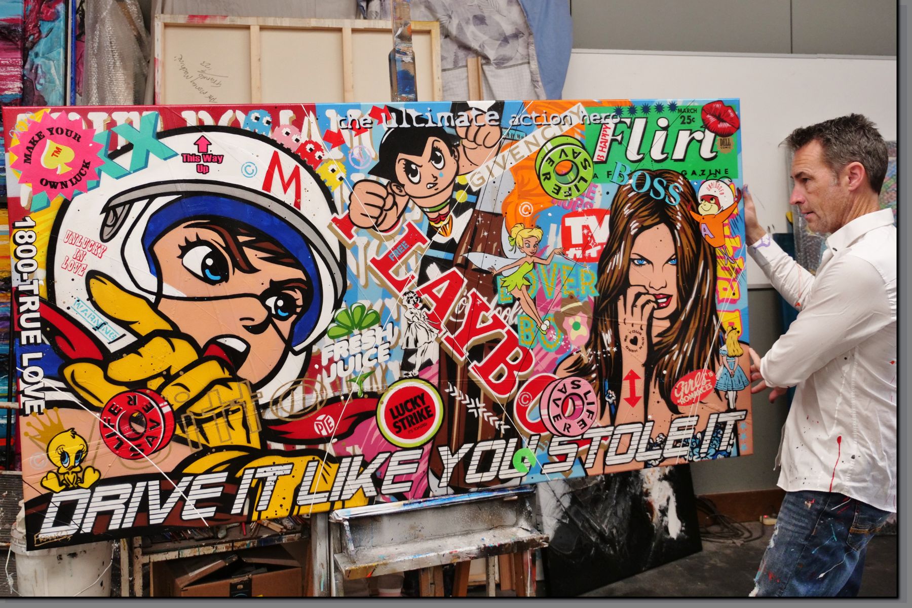Dangerous Liaisons 190cm x 100cm Speed Racer Textured Urban Pop Art Painting (SOLD)-Urban Pop Art-[Franko_Artist]-[The_Block]-[Dream_Homes]-[ideas]- [Grand_Designs]-Franklin Art Studio