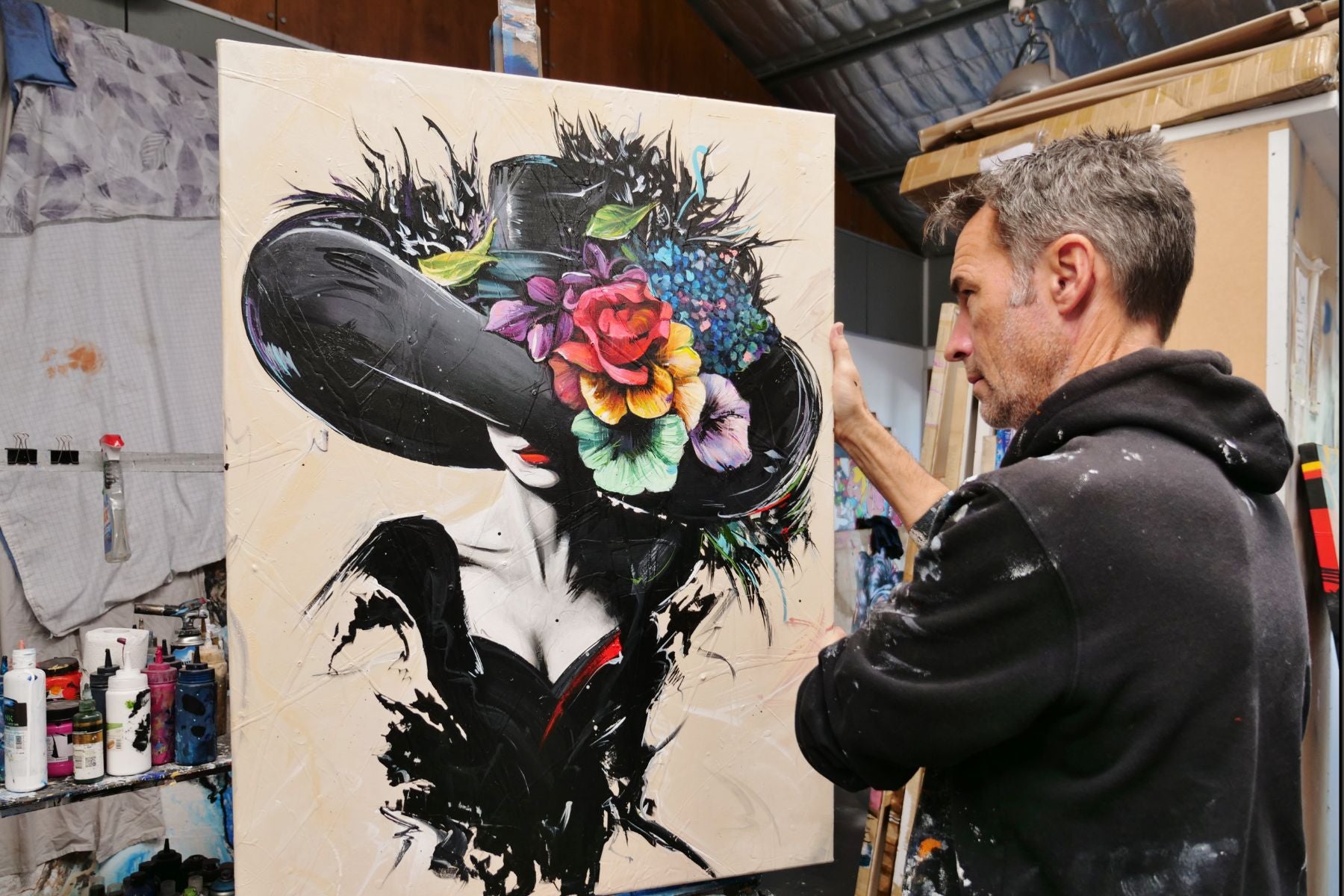 Summer 75cm x 100cm Flower Hat Abstract Elegance Textured Painting (SOLD)-people-[Franko_Artist]-[The_Block]-[Dream_Homes]-[ideas]- [Grand_Designs]-Franklin Art Studio