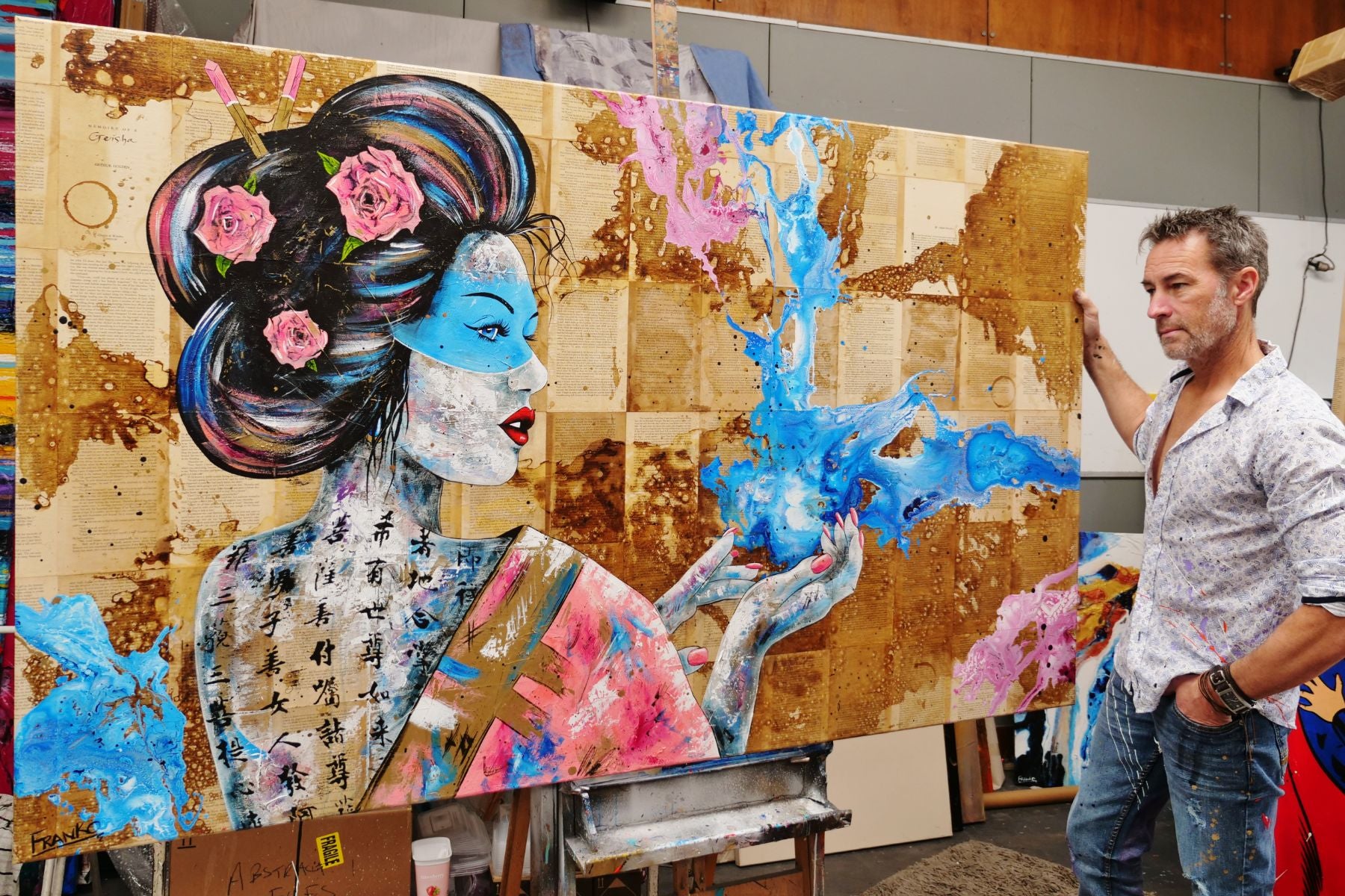 Hanabira "Petal" 200cm x 120cm Geisha Abstract Realism Book Club Painting (SOLD)-book club-[Franko_Artist]-[The_Block]-[Dream_Homes]-[ideas]- [Grand_Designs]-Franklin Art Studio