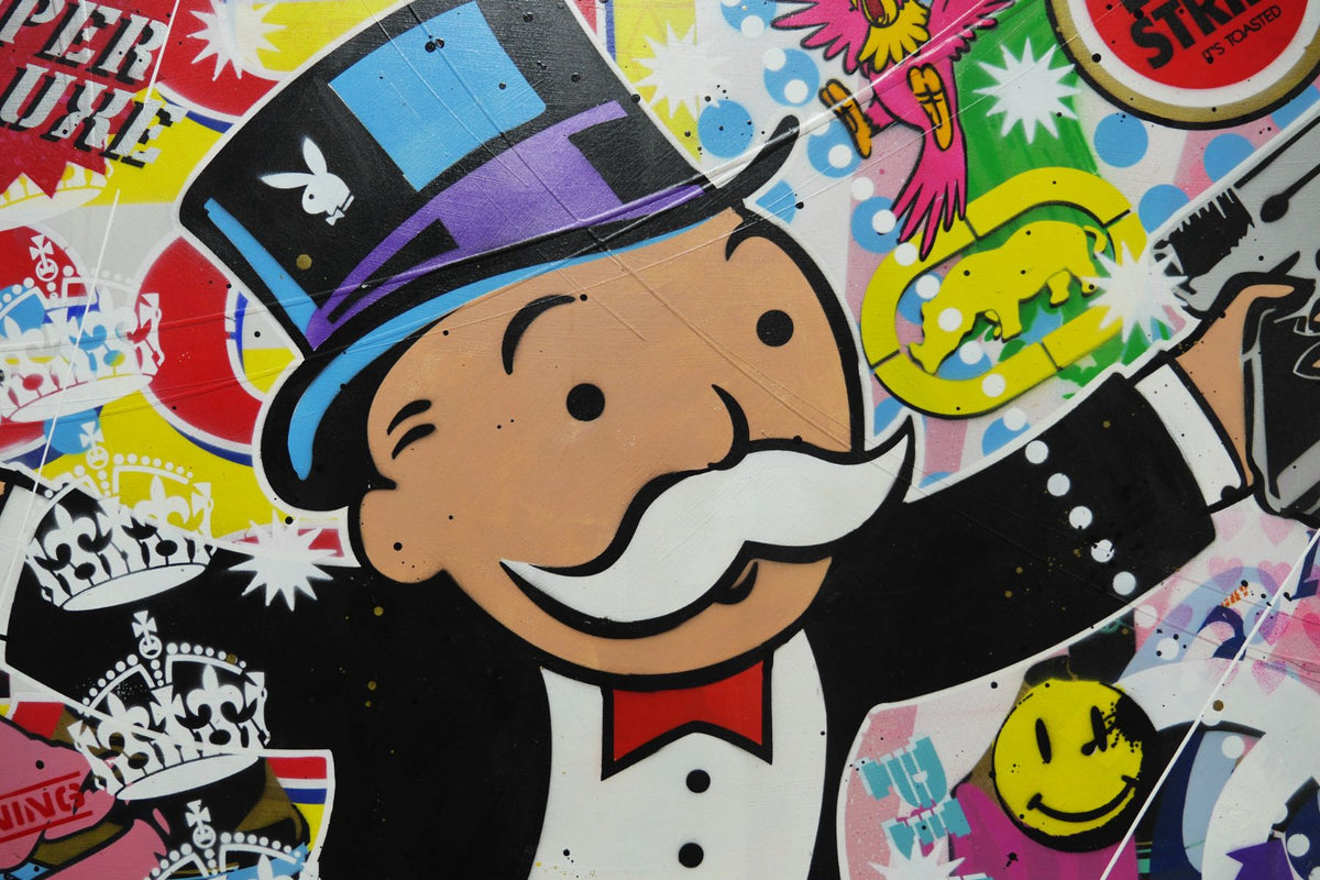On The Run 190cm x 100cm Monopoly Man Textured Urban Pop Art Painting
