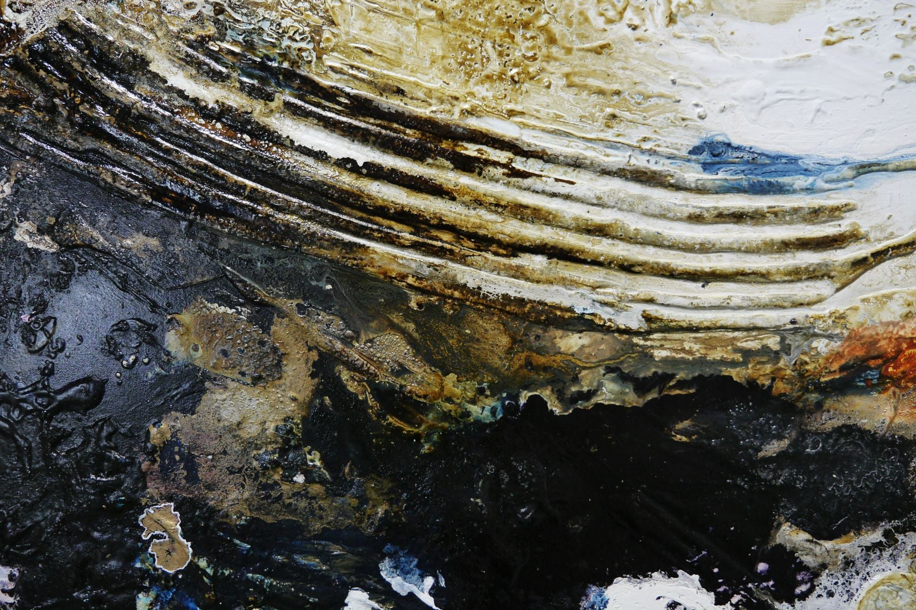 Witches Verge 270cm x 120cm White Rust Blue Ochre Textured Abstract Painting (SOLD)